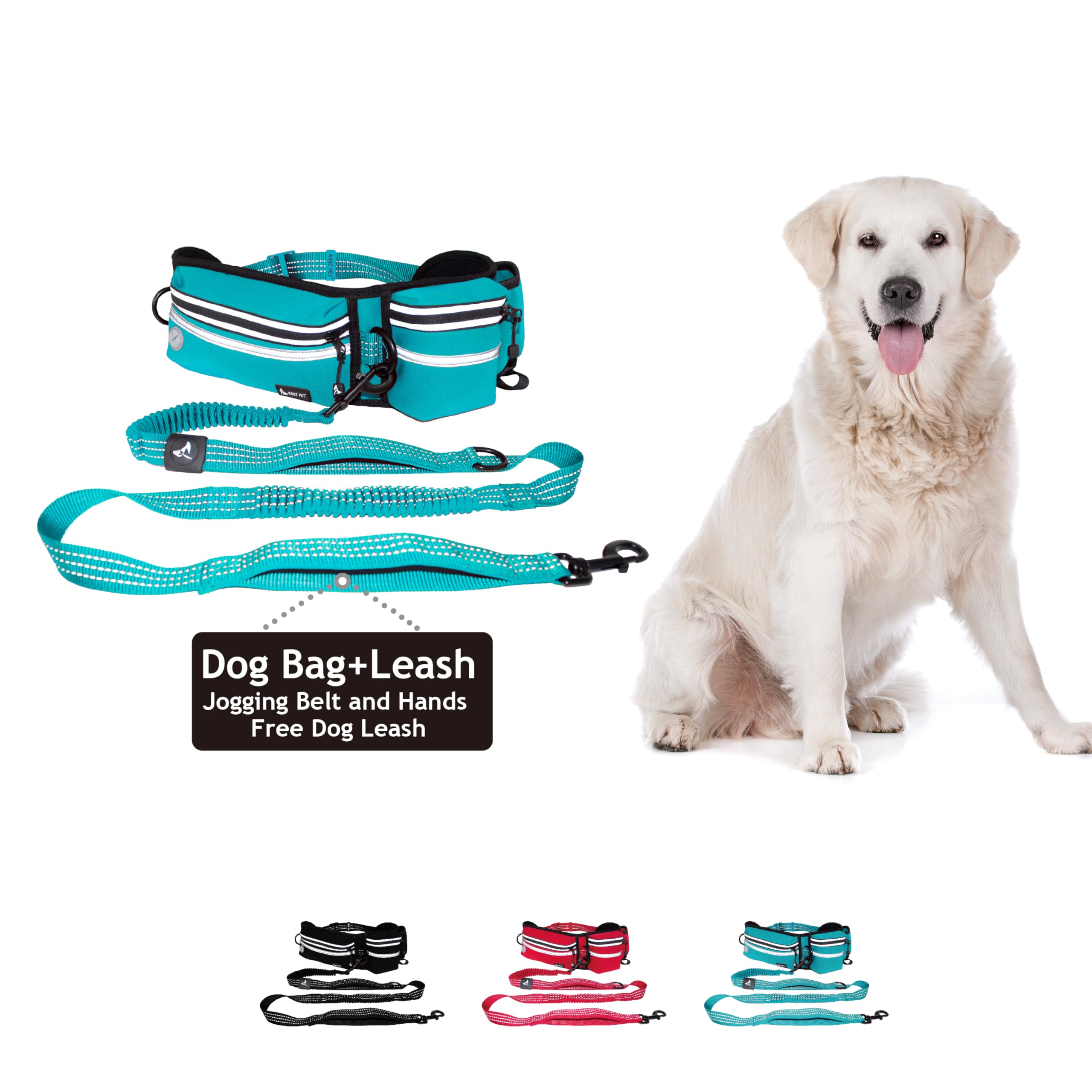 Kruz - Cinturón de Correr y Correa para Perro Manos Libres, Correa elástica retráctil Que Absorbe los Golpes con cinturón de Cintura, para Correr, Caminar, Entrenar, Senderismo, cómoda, Ajustable y