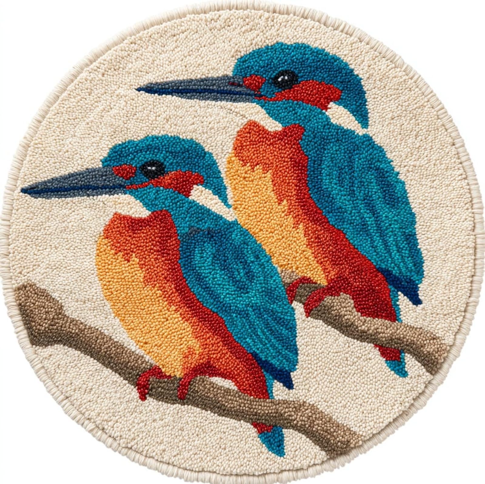 WallustrioaW Latch Hook Rug Kits for Adults,Two kingfishers,Crochet Kits for Beginners,DIY Cross Stitch Cushion Craft with Yarn and Crochet Hook,50x50cm