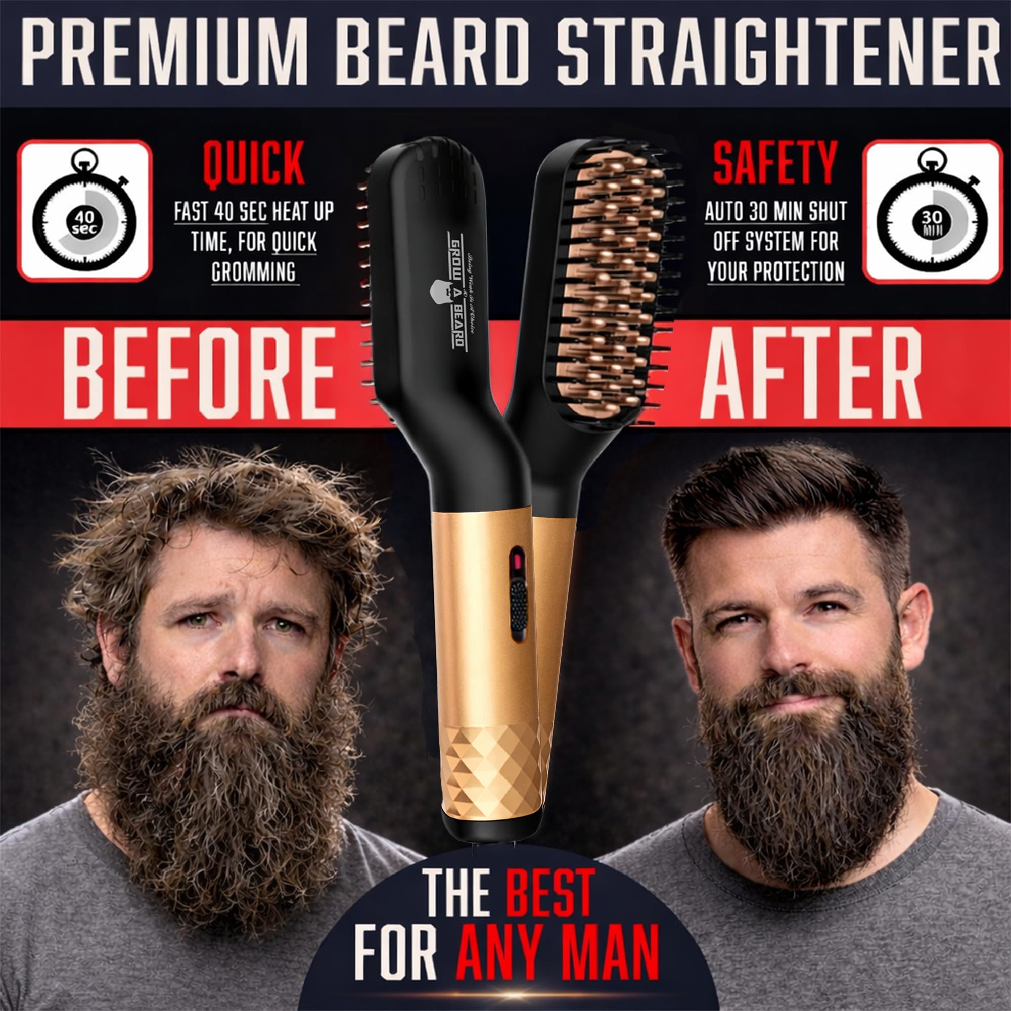 Beard Straightener Grooming Kit for Men, Beard Growth Oil, Sandalwood Balm, Beard Wash, Beard Brush & Comb, Beard Conditioner, Beard Razor and Scissors, & Beard E-Book, Great Gift Idea for Men's