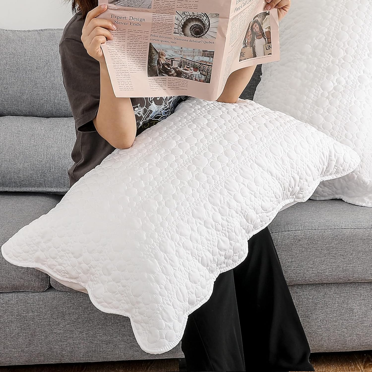 BOSOWOS Standard Size Pillow Shams Set of 2, Ultra Soft Breathable 20 x 26 Inches Quilted Pillow Cases Envelope Closure for Sleeping, Decorative Microfiber Bed Pillowcases Easy Care, White - Image 8