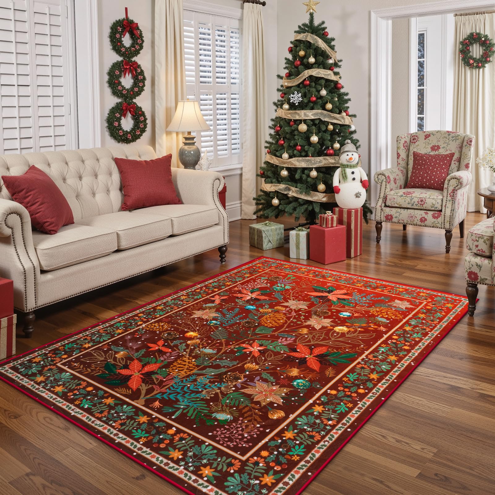 Amazon.com: Anidaroel Christmas Area Rug 5x7, Botanical Floral