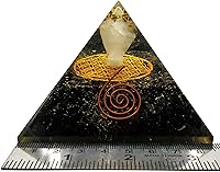 Vista 3 de Pirámide de orgón grande Cristal de pirámide de shungita Ángel de cristal con pirámide de orgonita de flor de vida Pirámides de órgano