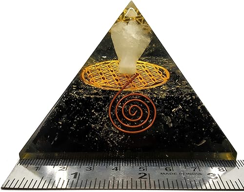 Miniatura 3 de Pirámide de orgón grande Cristal de pirámide de shungita Ángel de cristal con pirámide de orgonita de flor de vida Pirámides de órgano Curación