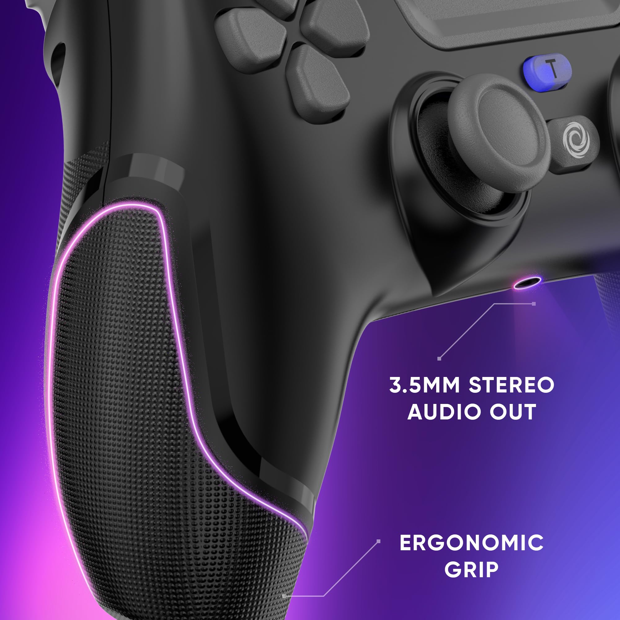 Oniverse Bezprzewodowy kontroler do PS4 PS3 PC Android iOS, gniazdo słuchawkowe, joystick z efektem hali, akumulator 1000 mAh, przyciski makro, funkcja budzenia, 6-osiowy żyroskop, Revolt Black