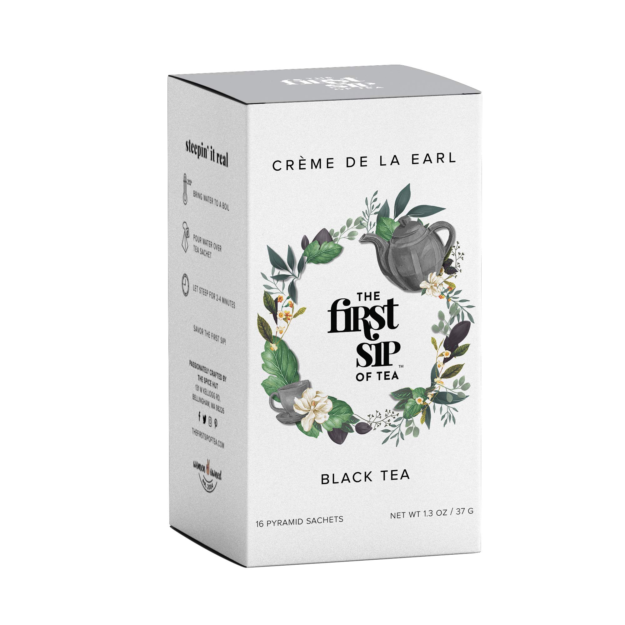Creme De La Earl Black Tea, Pyramid Sachet Tea Bags, Madagascar Vanilla & Pure Bergamot, Earl Grey Cream, High Caffeine - 16 Cups | The Spice Hut, First Sip Of TeaUSDA Organic