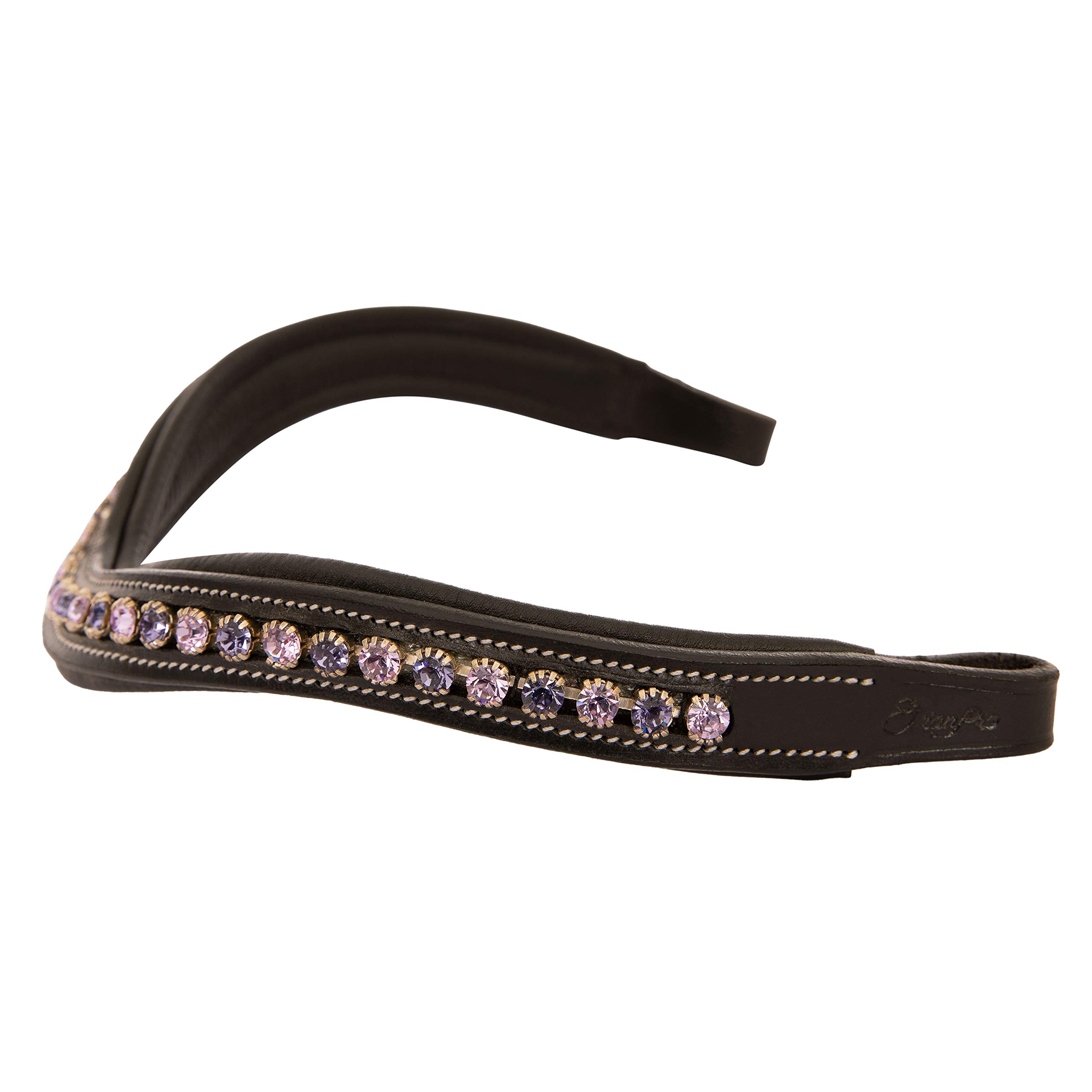 ExionPro Frontal Incurvé Rembourré Cuir Saphir Pour Cheval - Bandeau Dressage Avec Diamants Noir Over/Warmblood