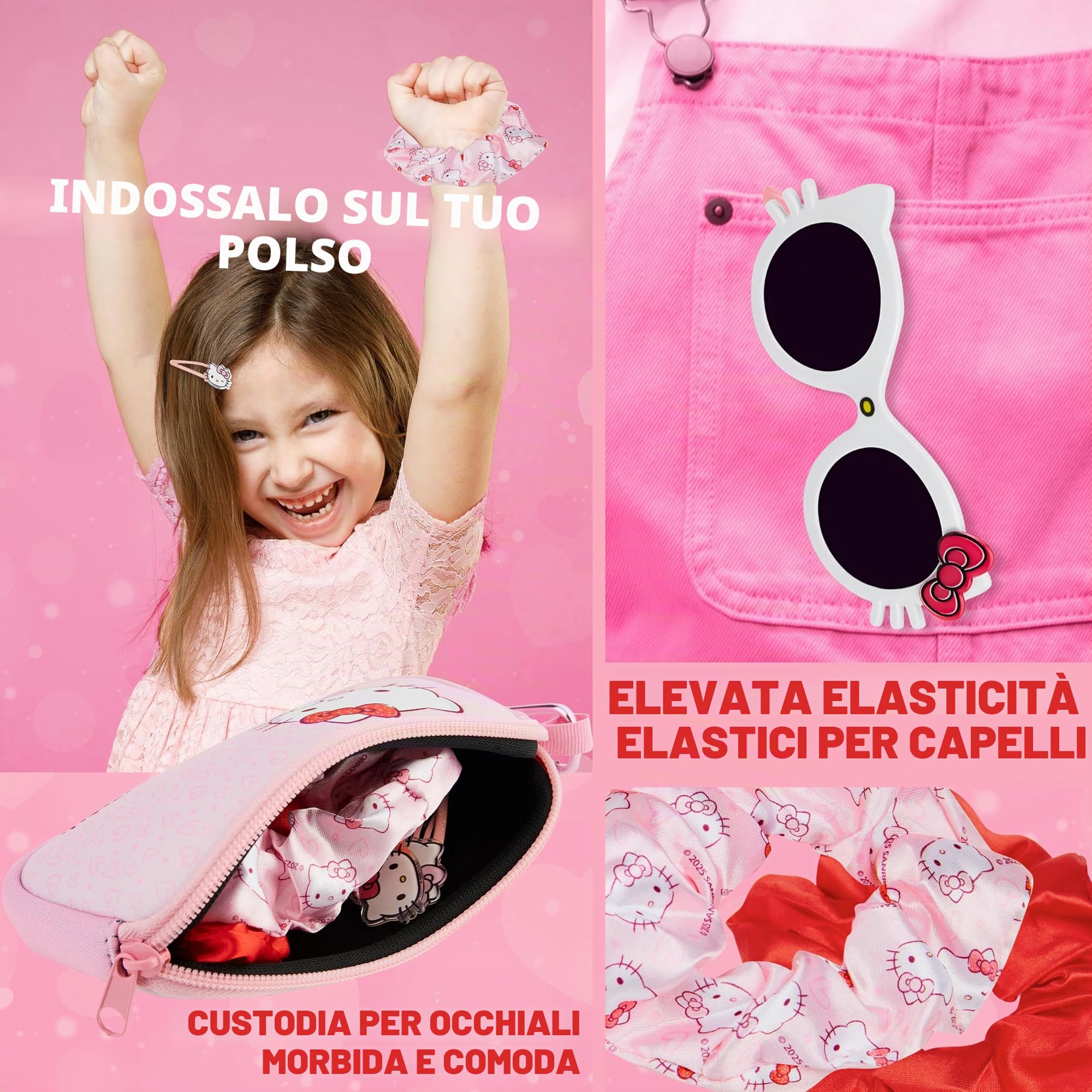 Get Trend Set Occhiali da Sole Protezione UV e Accessori Capelli Bambina con Borsa Piccola Mollette Capelli Scrunchies Borsa