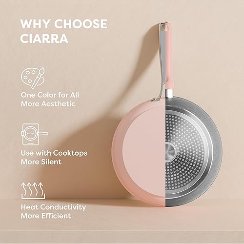 Miniatura 5 de CIARRA Beyond - Juego de utensilios de cocina, ollas y sartenes antiadherentes de cerámica con tapa, no tóxico, sin PTFE ni PFOA, apto para horno y