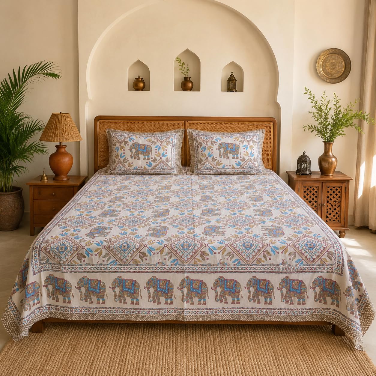100% Pure Cotton Jaipuri Bedsheet King Size (93 x 108) Authentic Ethnic Rajasthani Print, Breathable & Colorfast-picture-21