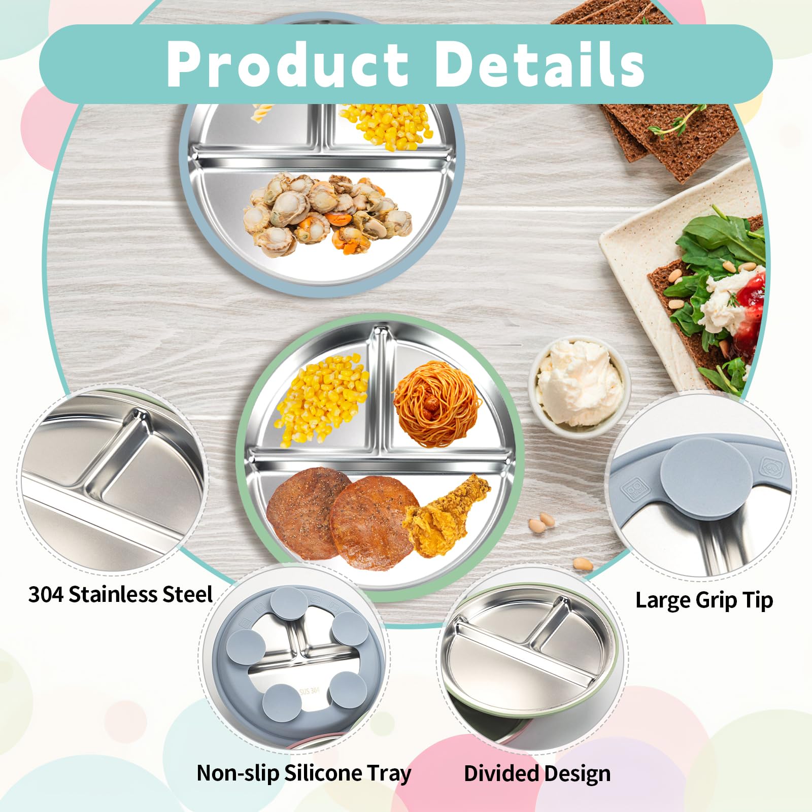 KATIMI 2PCS Baby Plates with Suction, Stainless Steel Suction Plate Baby - Image 3