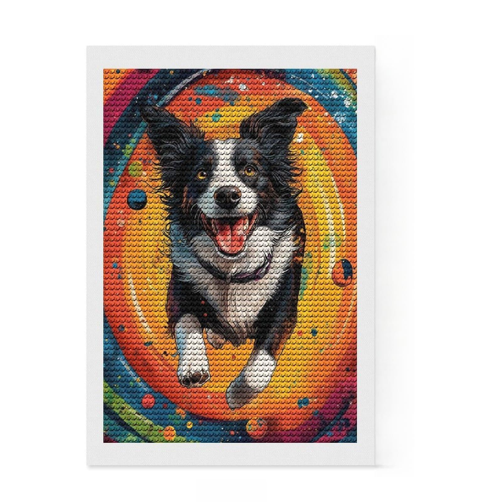 Junmoney Border Collie in Space 5D Diamond Painting Kit 8"x12", for Women, Farmhouse Decor, Boho Decor, Thoughtful Present, Relaxing DIY