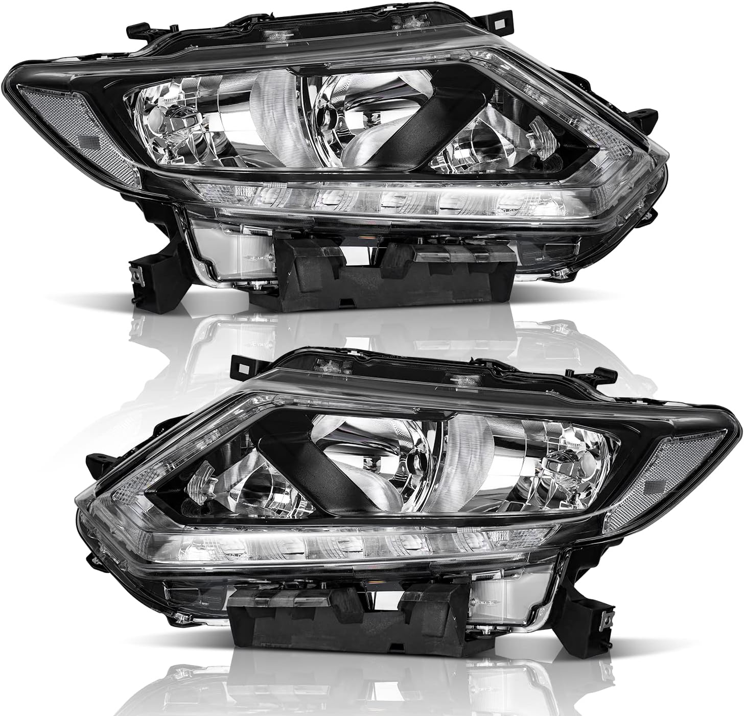 WEELMOTO Headlights Assembly Compatible with 2014 2015 2016 Nissan Rogue with LED DRL Strip Pair, Fits Factory Halogen Models Only (NO PROJECTOR & NOT FOR FACTORY LED MODELS)