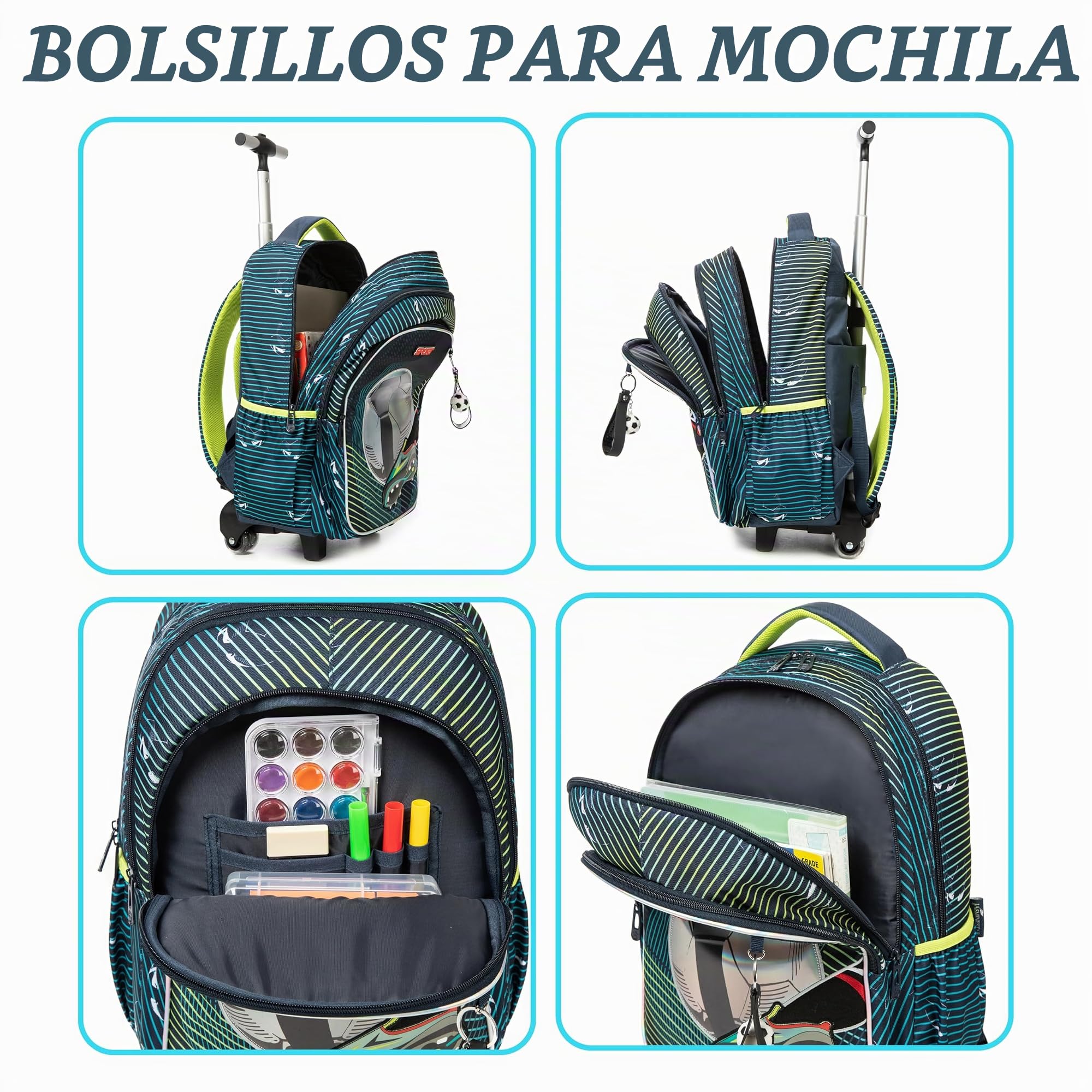 HTgroce Mochila Escolar Niños Con Ruedas Mochila Escolar con Ruedas, Niños Trolley Escolar Estudiantes de Primaria Carros para Mochilas Bolsa de Almuerzo Estuche Escolares Equipaje de Viaje