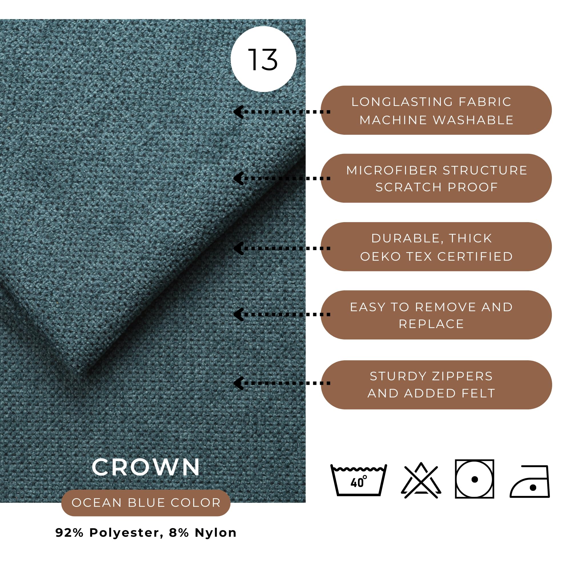 comfortly Copertura per divano a 3 posti Soderhamn, copertura di ricambio, resistente, 10 pezzi, tessuto morbido e resistente, lavabile, facile da pulire e sostituire (corona, blu oceano)