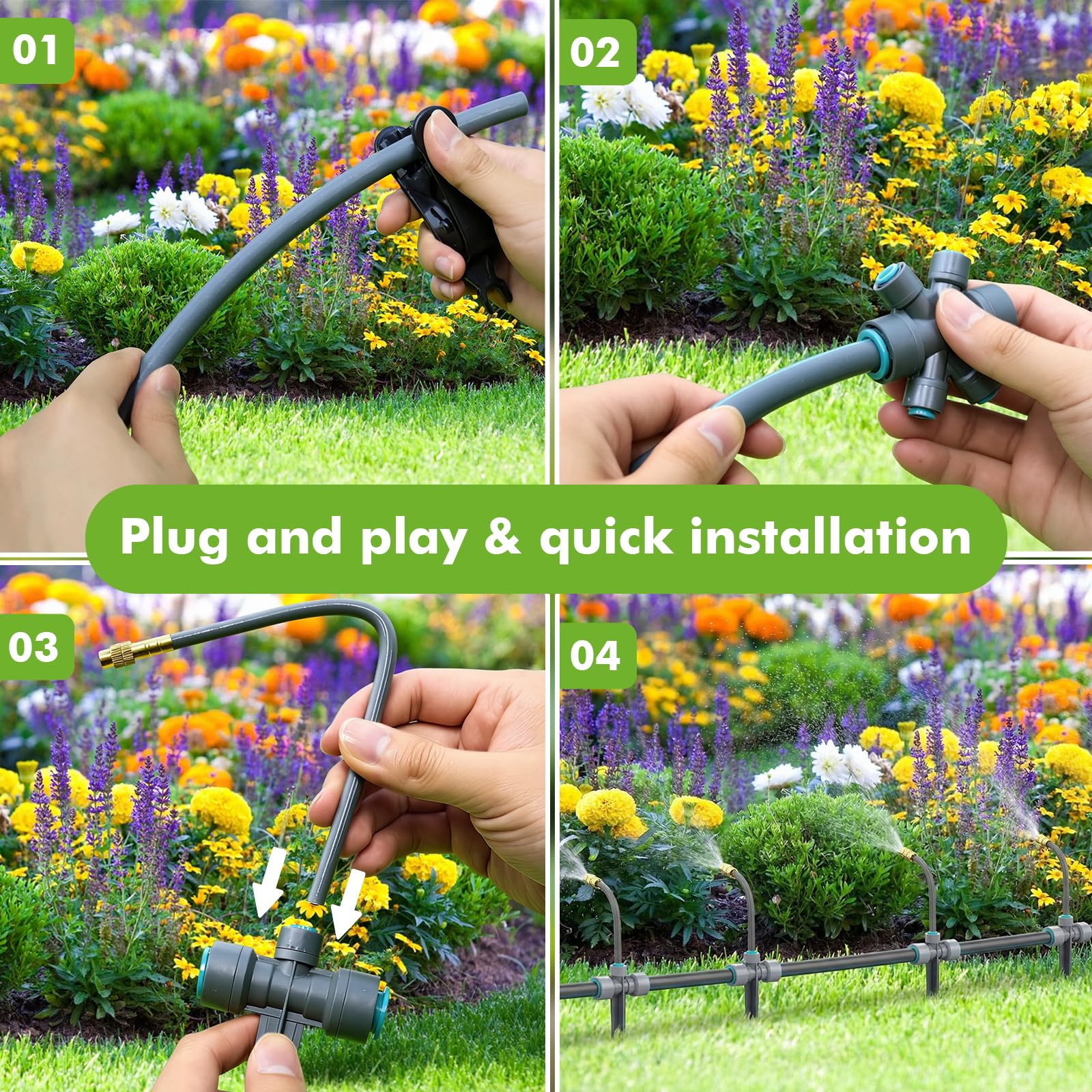 Kit de Riego por Goteo y Aspersión de Doble Salida,Sistema de Riego Automático Equipado con Múltiples Goteros,Adecuado para Jardines,Patios,Invernaderos y Huertos