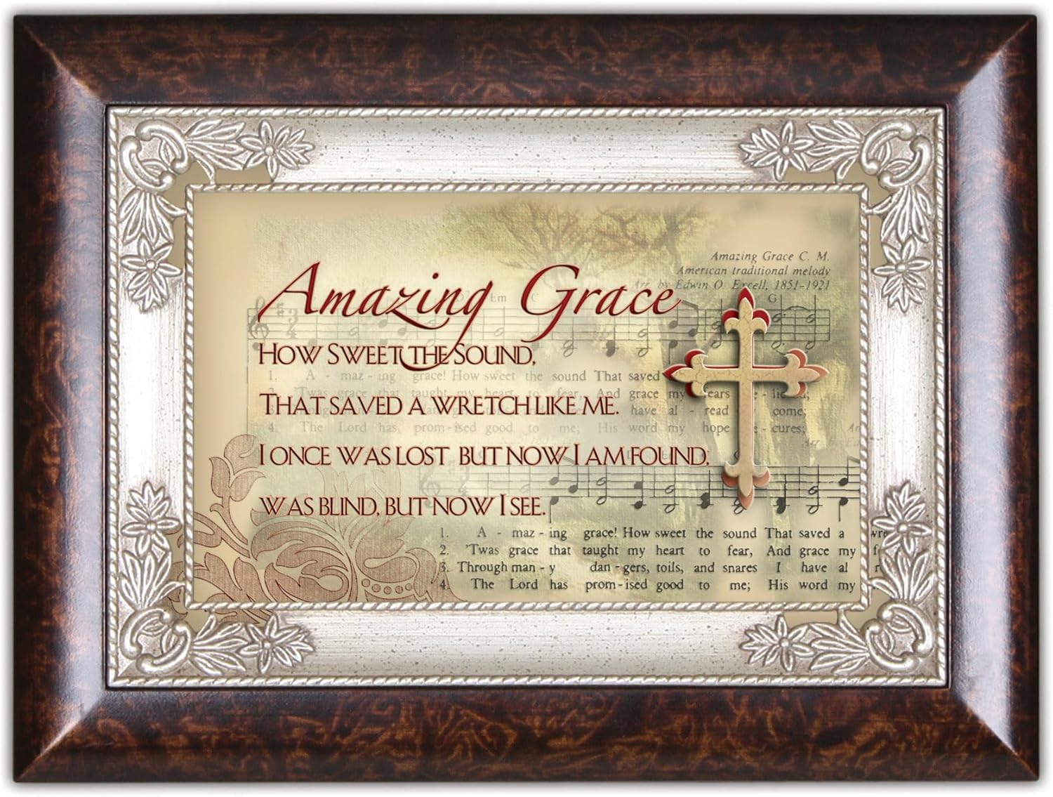 Cottage Garden How Sweet The Sound That Saved Me Burlwood Jewelry Music Box Plays Amazing Grace