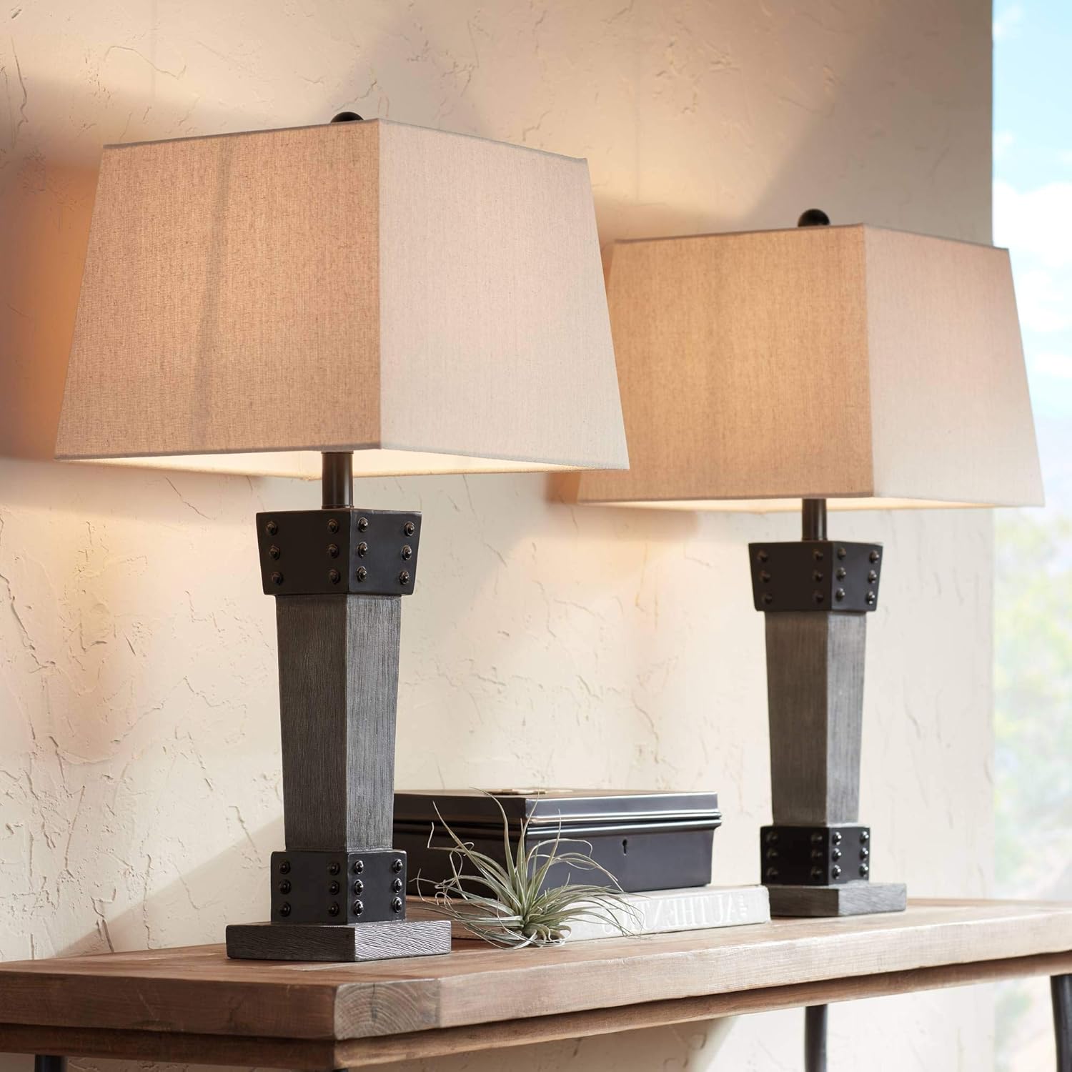 Buy Jacob Farmhouse Industrial Table Lamps 26" High Set of 2 LED Gray