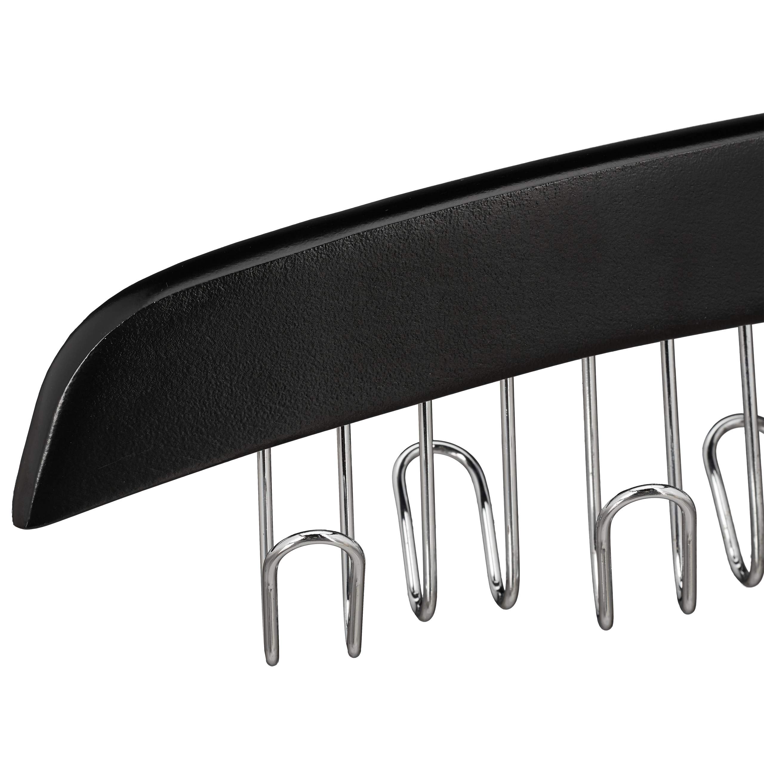 Set 4 Perchas Cinturones 12 Ganchos, Colgador Giratorio para Accesorios, Madera, 17,5 x 43 x 5,5 cm, Negro y Plateado