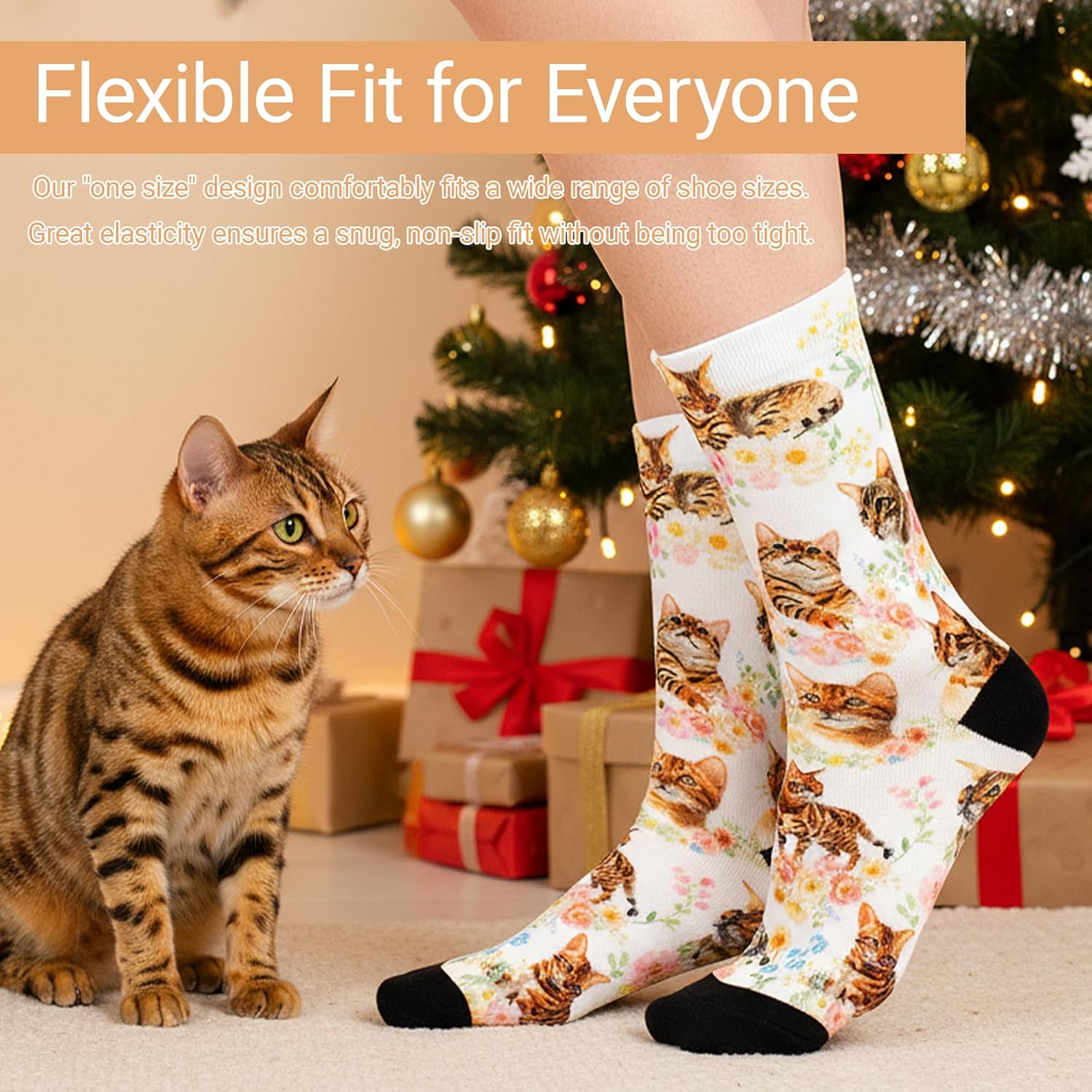 Cat Print Socks for Women, Gifts for Cats Lover, Cute Socks for Cat Mom - Image 5