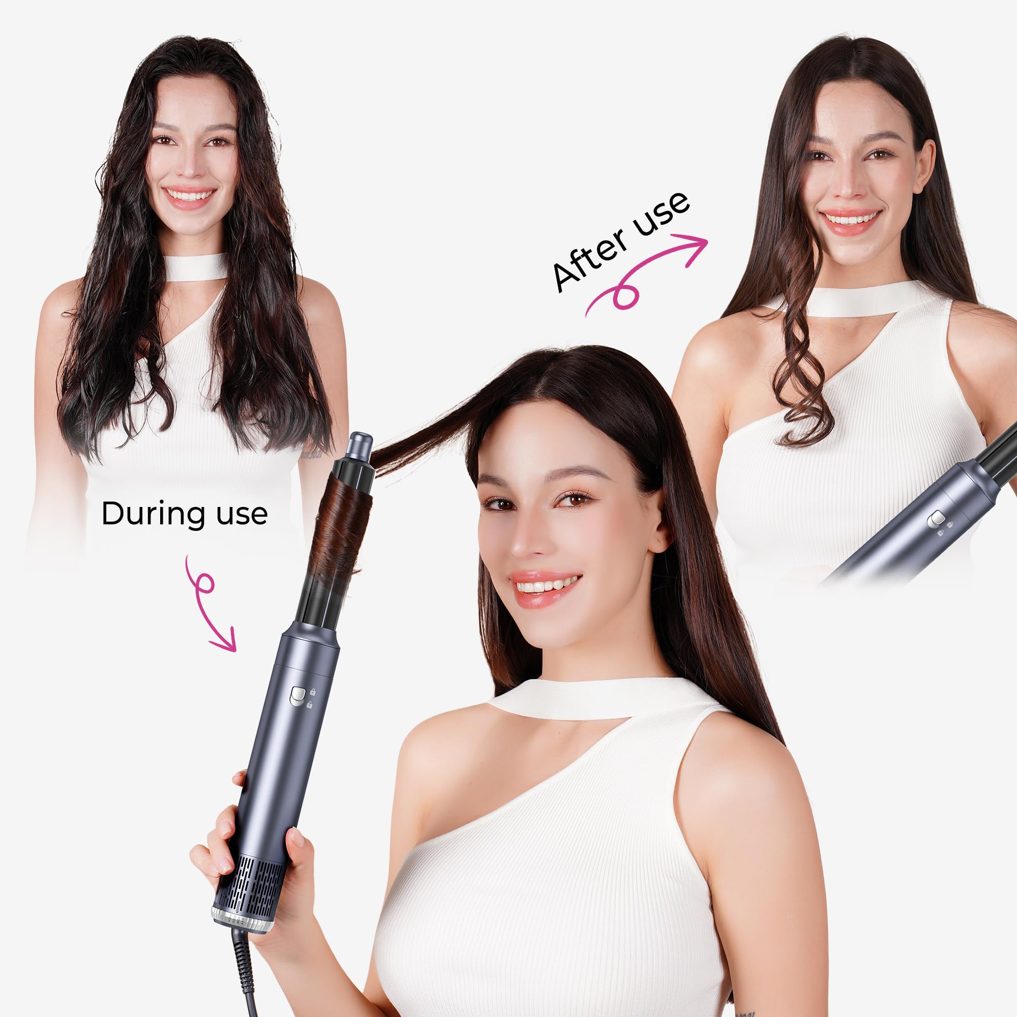 MogaWave Pro Air Styler 6 In 1 Hair Styler Avec 1000W Airbrush Hair Styler Brosse Soufflante Seche Cheveux, Brushing Brosse Soufflante, Auto Boucleur a Air, pour Sécher, Boucler, Lisser