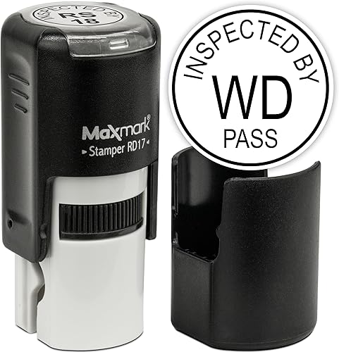 MaxMark Sello de inspección autoentintado redondo personalizado, personaliza hasta 3 líneas, 15 colores a elegir
