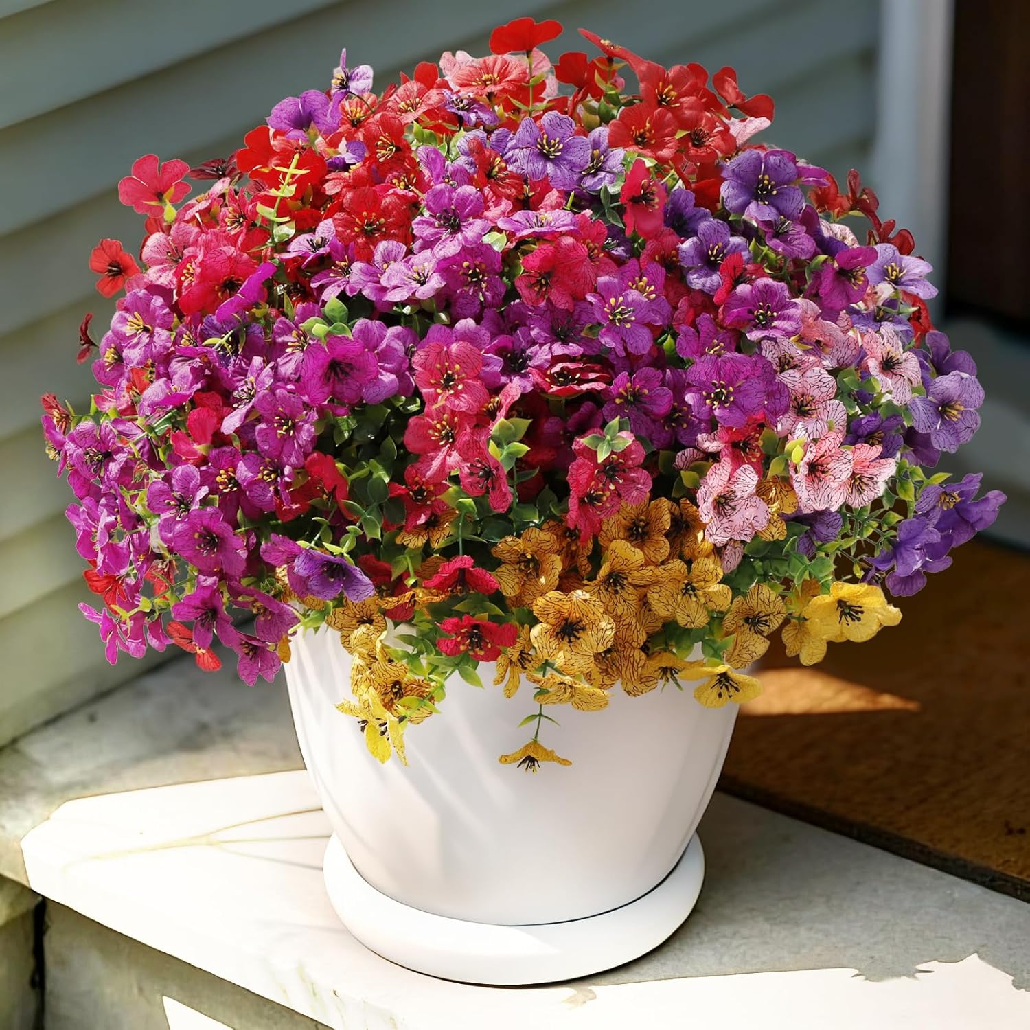 FGSAEOR 20 Bundles Artificial Flowers for Outdoor Indoor, Faux Flower Daisy with Eucalyptus Leaves Fake Plants Greenery, Garden Home Decor for Boxwood Porch Patio - Image 8