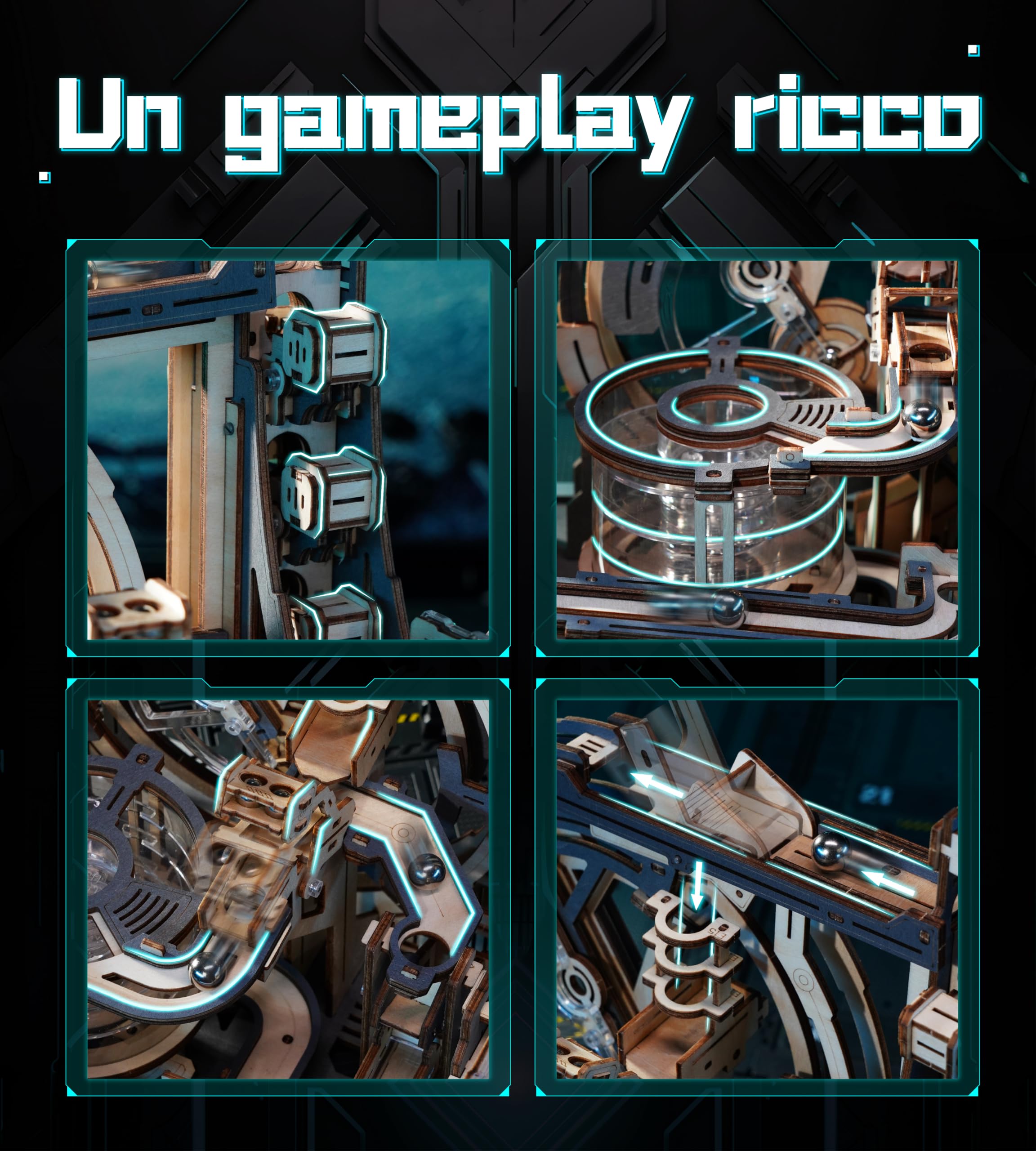 ROKR Puzzle 3D in Legno Piste da Corsa Elettrica Idea Regalo per Uomini Night City 2.0 (Marble Spaceport)
