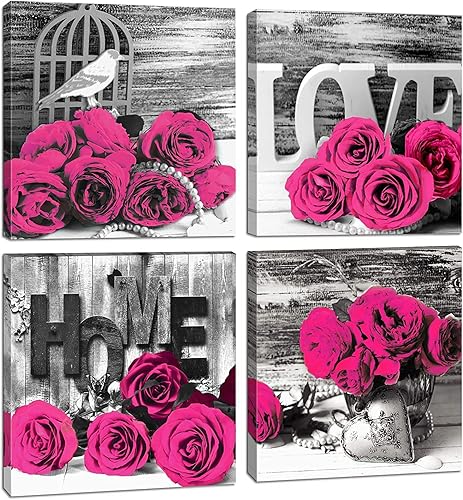 Miniatura 20 de Decoración de Pared Rosa Dormitorio Arte de Pared Cuadros de Flores Rosas Obra de Arte 12x12 Retro Gris Amor Floral Parejas Lienzos Impresos Pintura