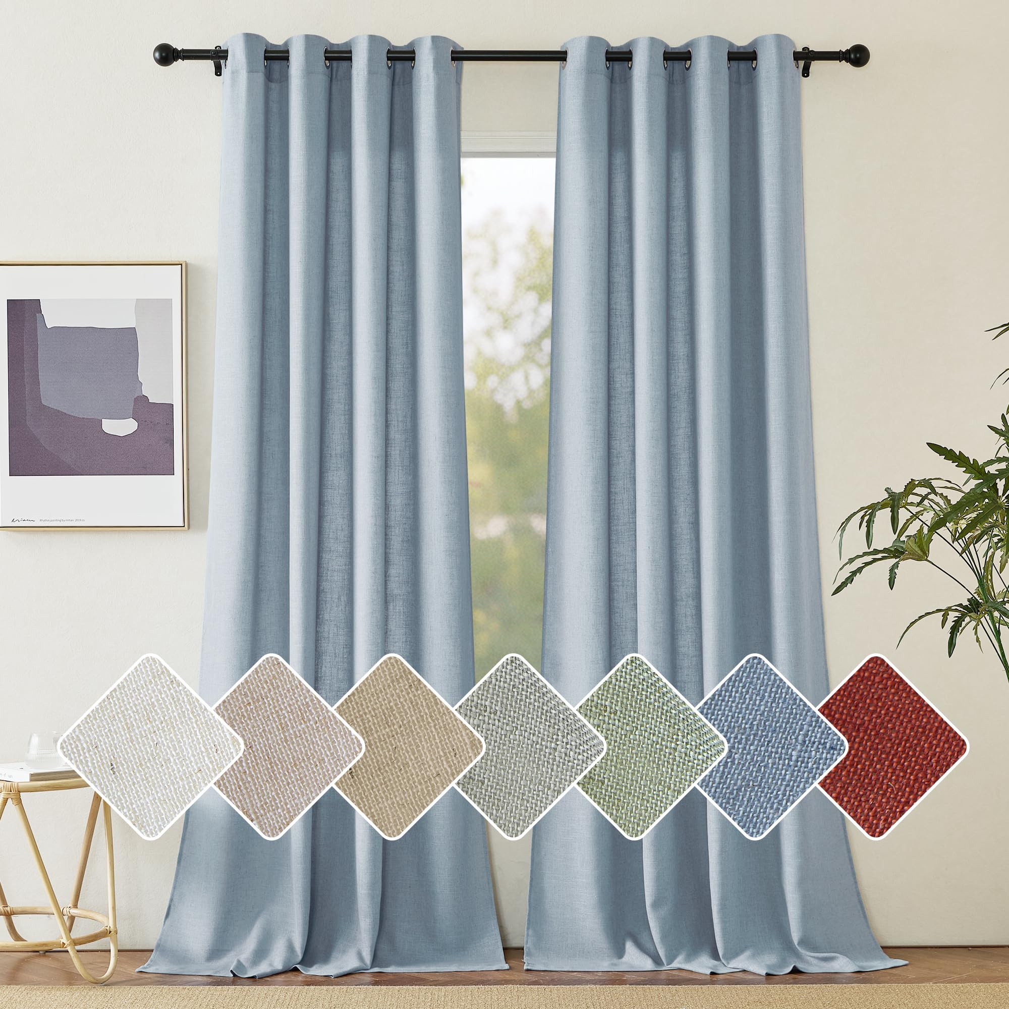 PONY DANCE Cortinas de Lino Cortinas Salon Modernas 2 Piezas Cortinas Translucidas con Ojales Cortinas Habitacion Matrimonio Linen Curtains Living Room, 140x245cm(AnchoxAlto), Azul Grisáceo