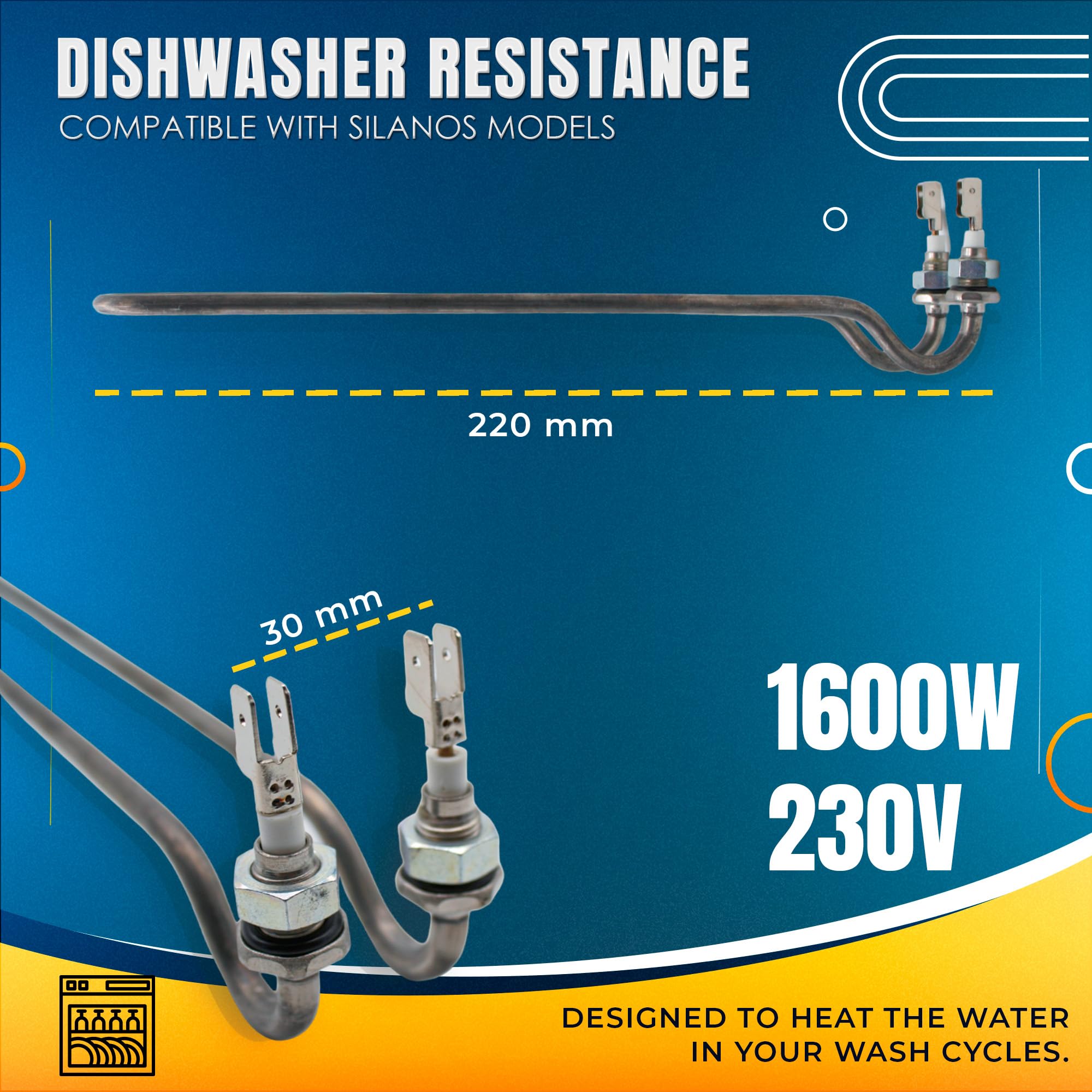 DOJA Barcelona | Résistance Lave Vaisselle 1600W | Electromenager Cuisine Compatible Avec SILANOS | 230V | 220X30mm | Reparation Lave Vaisselle | Resistance Lave Vaisselle, Couvert, Verre