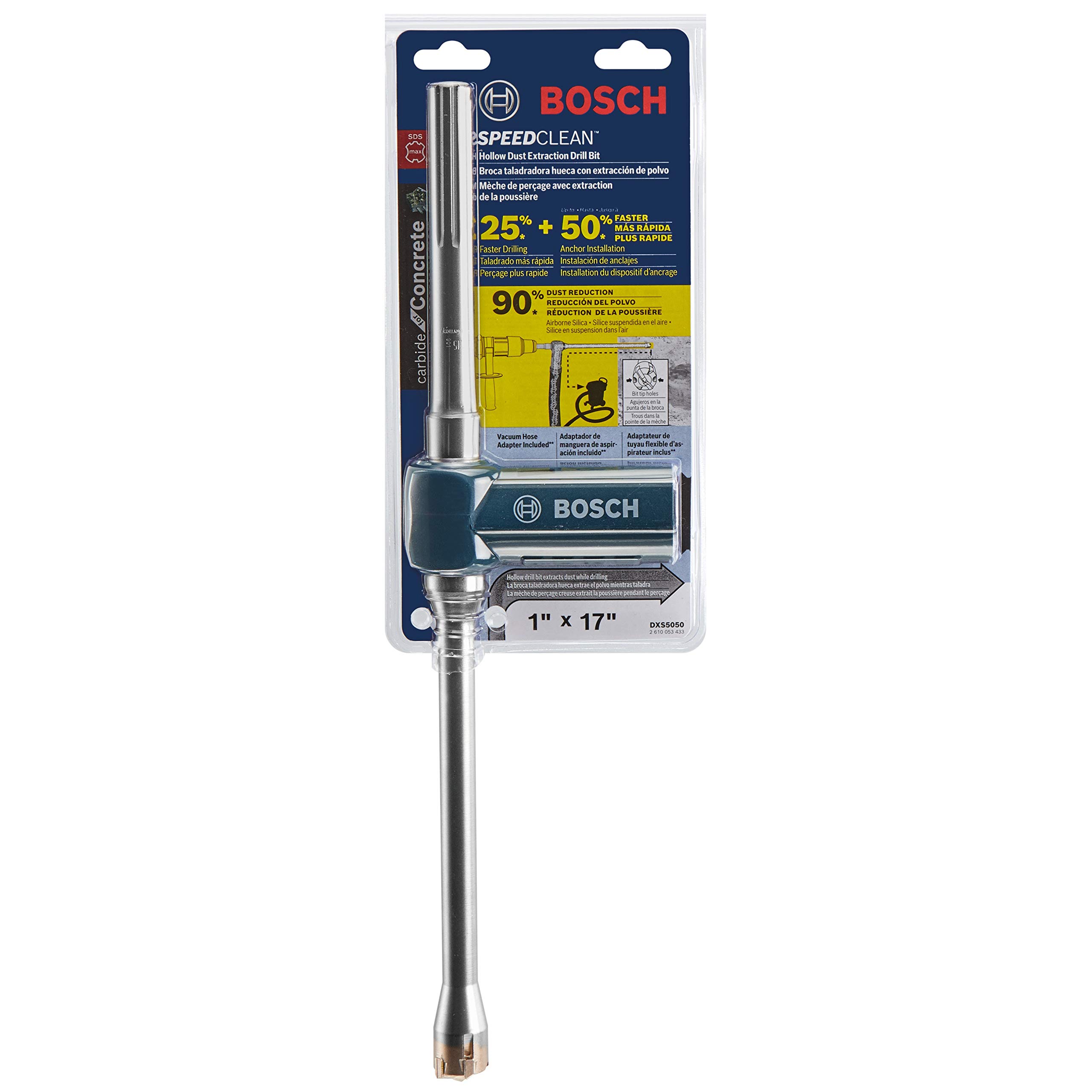 BOSCH DXS5050 1 pulg. x 8 pulg. x 17 pulg. SDS-max velocidad limpia broca de extracción de polvo
