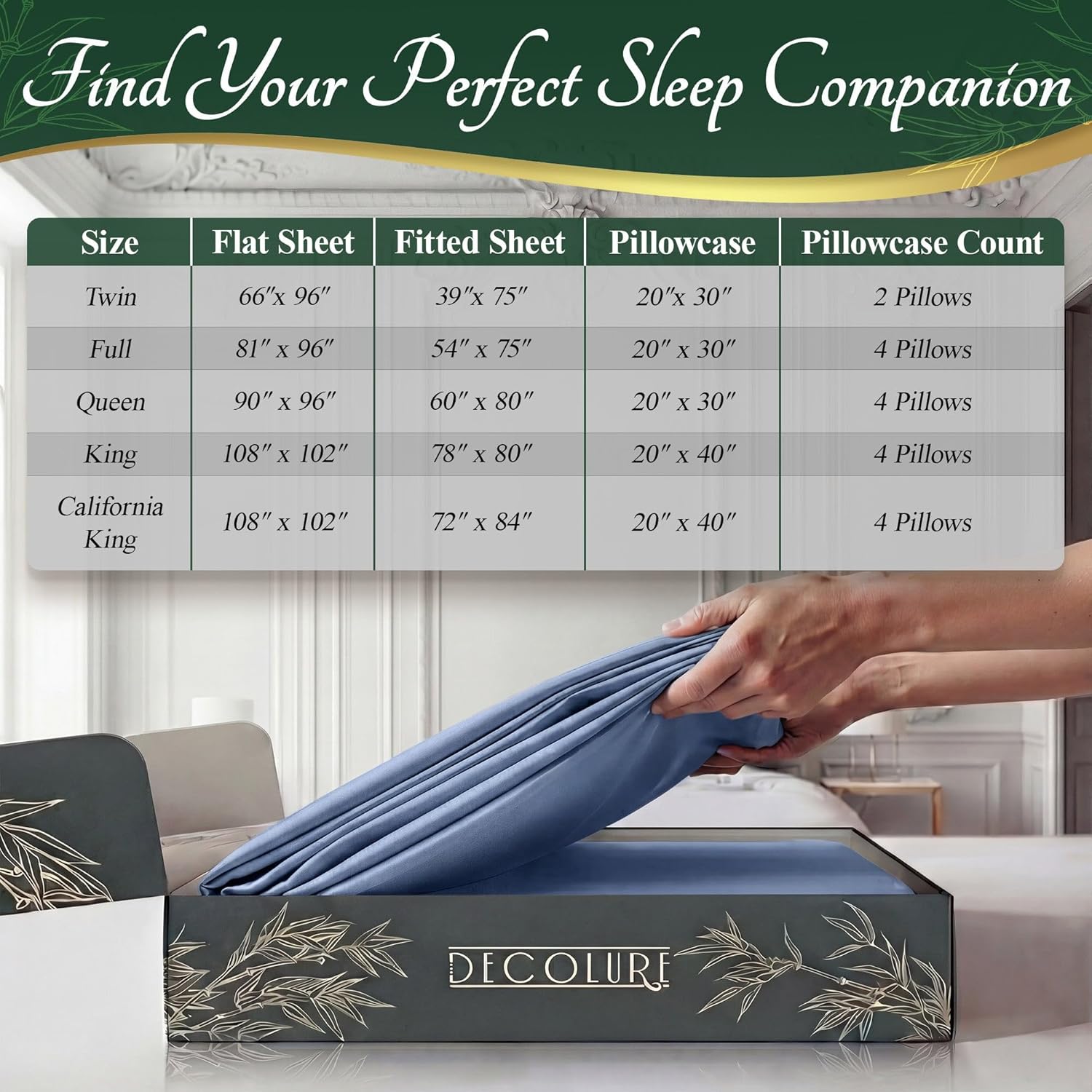 DECOLURE 100% Viscose Derived from Bamboo Sheets King Size - Luxury 6 Pc Naturally Cooling Sheets, Ultra Soft Bed Set - Deep 17" Pockets, Durable Double Stitching, Oeko Tex Standard (Light Blue)
