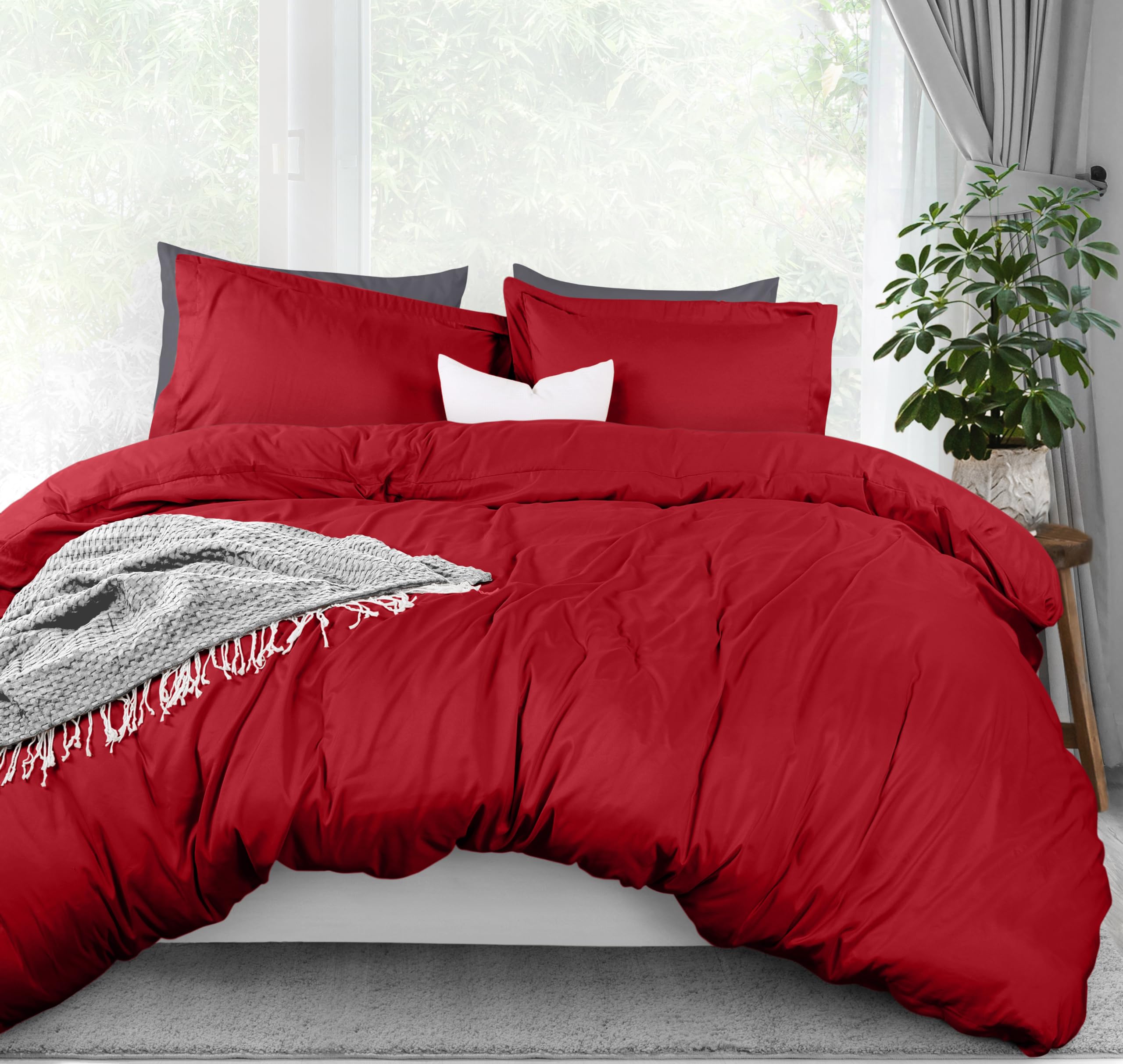 Utopia Bedding Duvet Cover Queen Size - 3 Piece with Zipper Closure - 1 Comforter Cover 90X90 Inches & 2 Pillow Shams 20X26 Inches (Red) Comforter Not Included