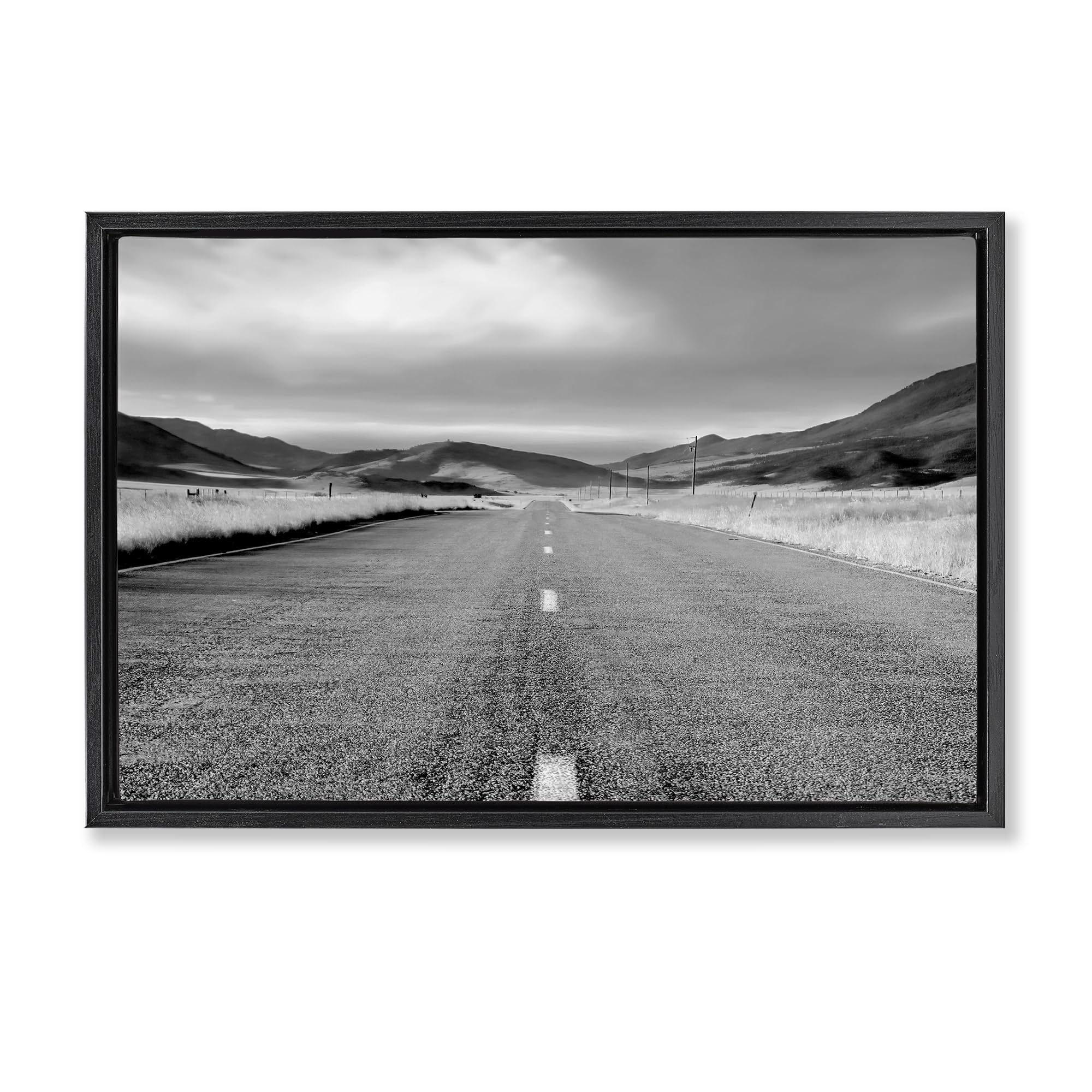 Stupell Industries Jet Black (Matte) 'Open Road Through Rolling Hills'| Floating Frame Canvas Art