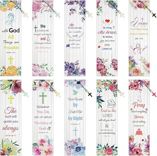 Vista 15 de Tenare Marcapáginas de versículos bíblicos con colgantes de cruz, marcadores de escritura inspiradores cristianos, marcadores de páginas positivas