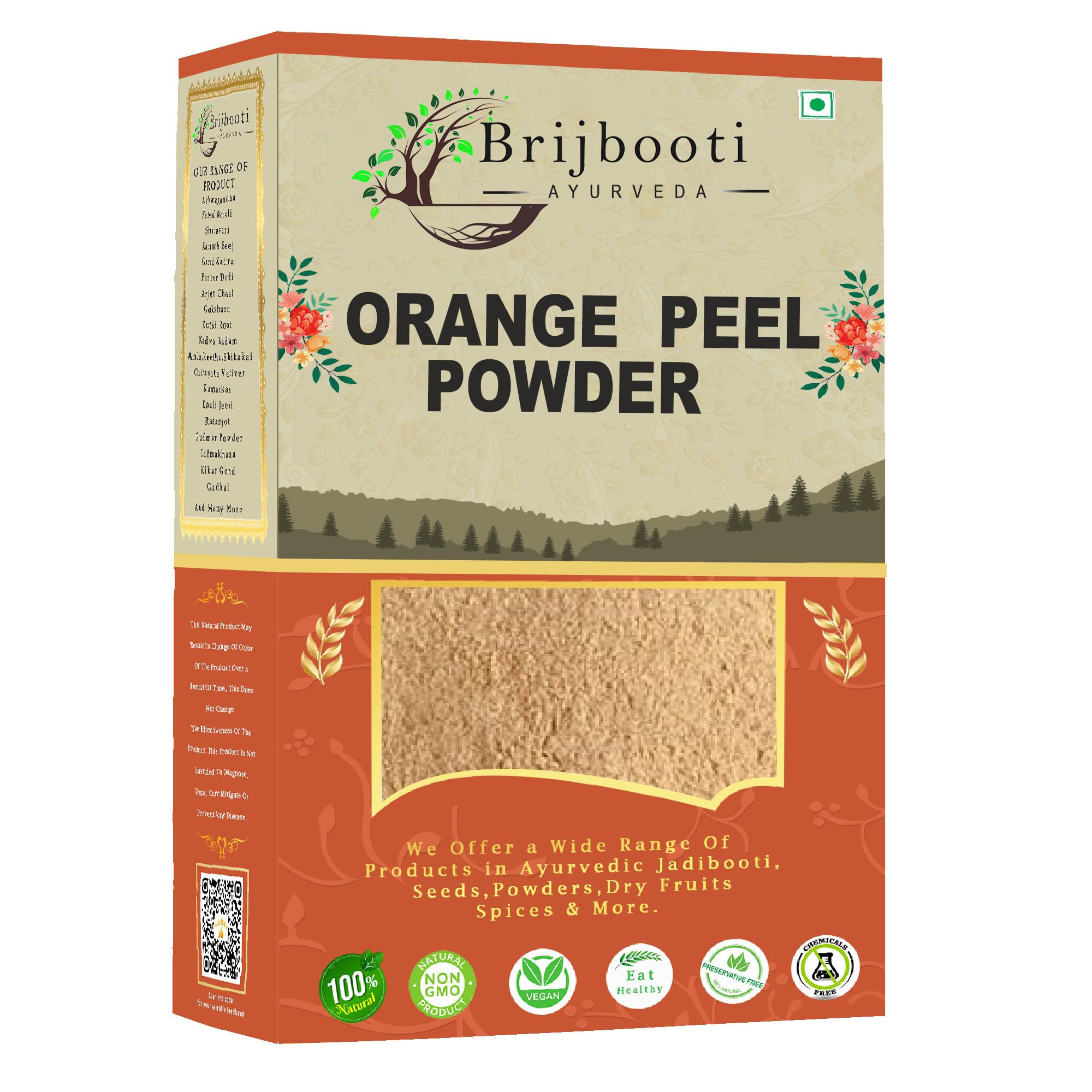 Brijbooti Orange peel powder for face 200g | Face Pack & Face Mask | Detan, Acne, Oil Control & Pimples With Vitamin C | orange peel powder for drinking