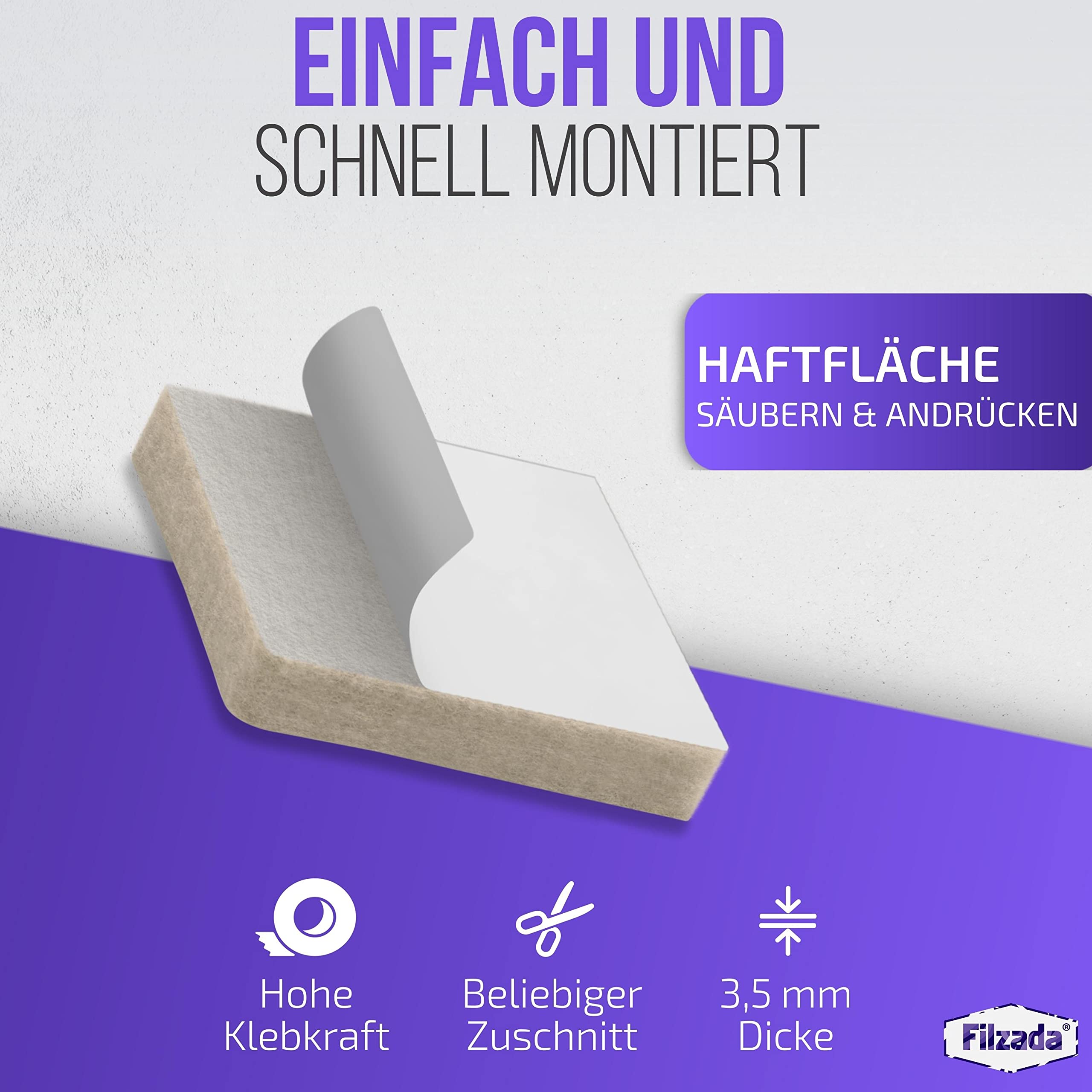 Filzada® 72x filcowe podkładki samoprzylepne - kwadrat 25 x 25 mm - beżowe - profesjonalne filcowe podkładki meblowe o idealnej sile klejenia