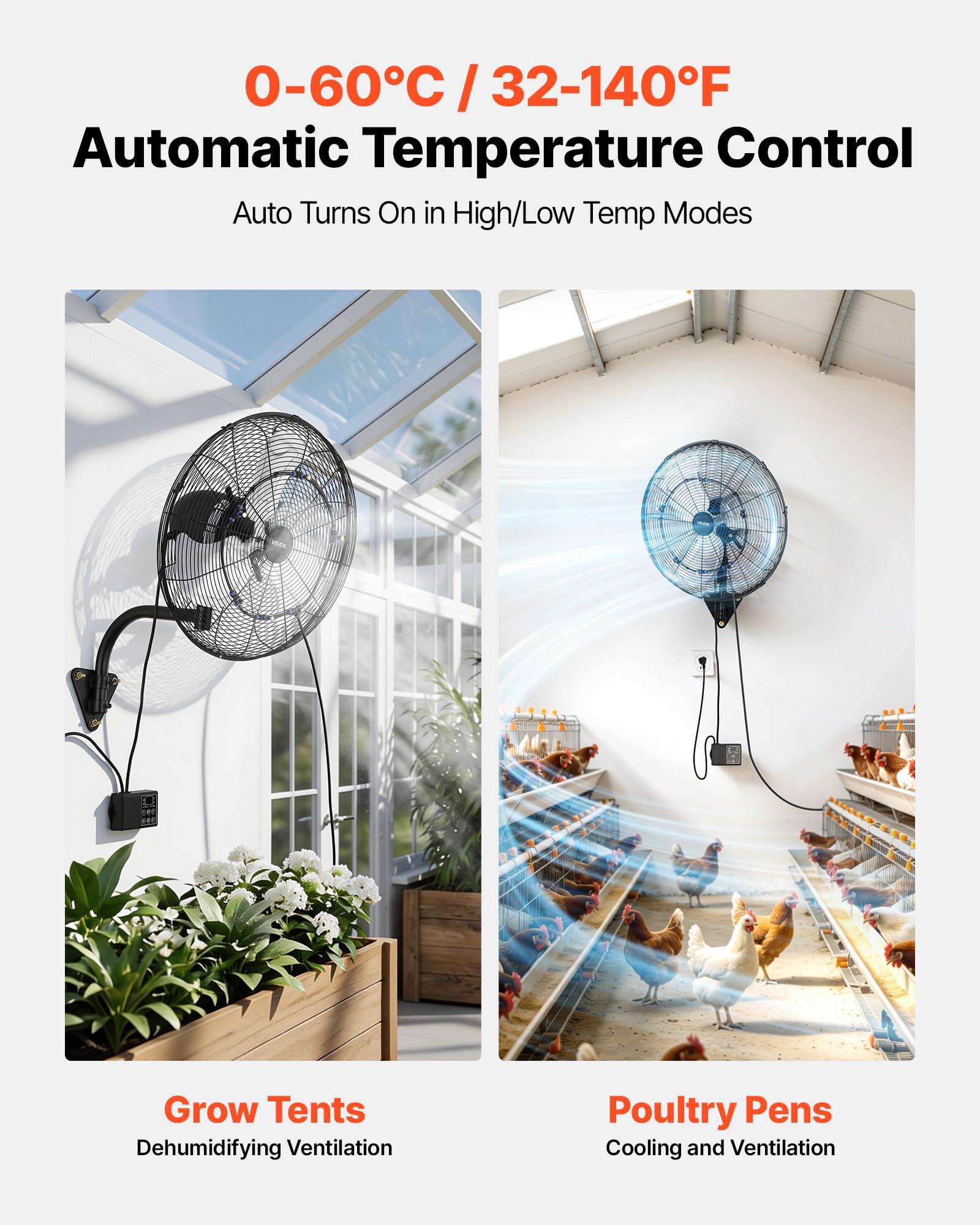VEVOR Ventilatore da Parete Industriale, 505 mm, Ventilatore Oscillante a Muro con Nebulizzazione, IP44, 3 Velocità, Telecomando, Flusso d'Aria Potente, per Officine, Garage e Ambienti Commerciali