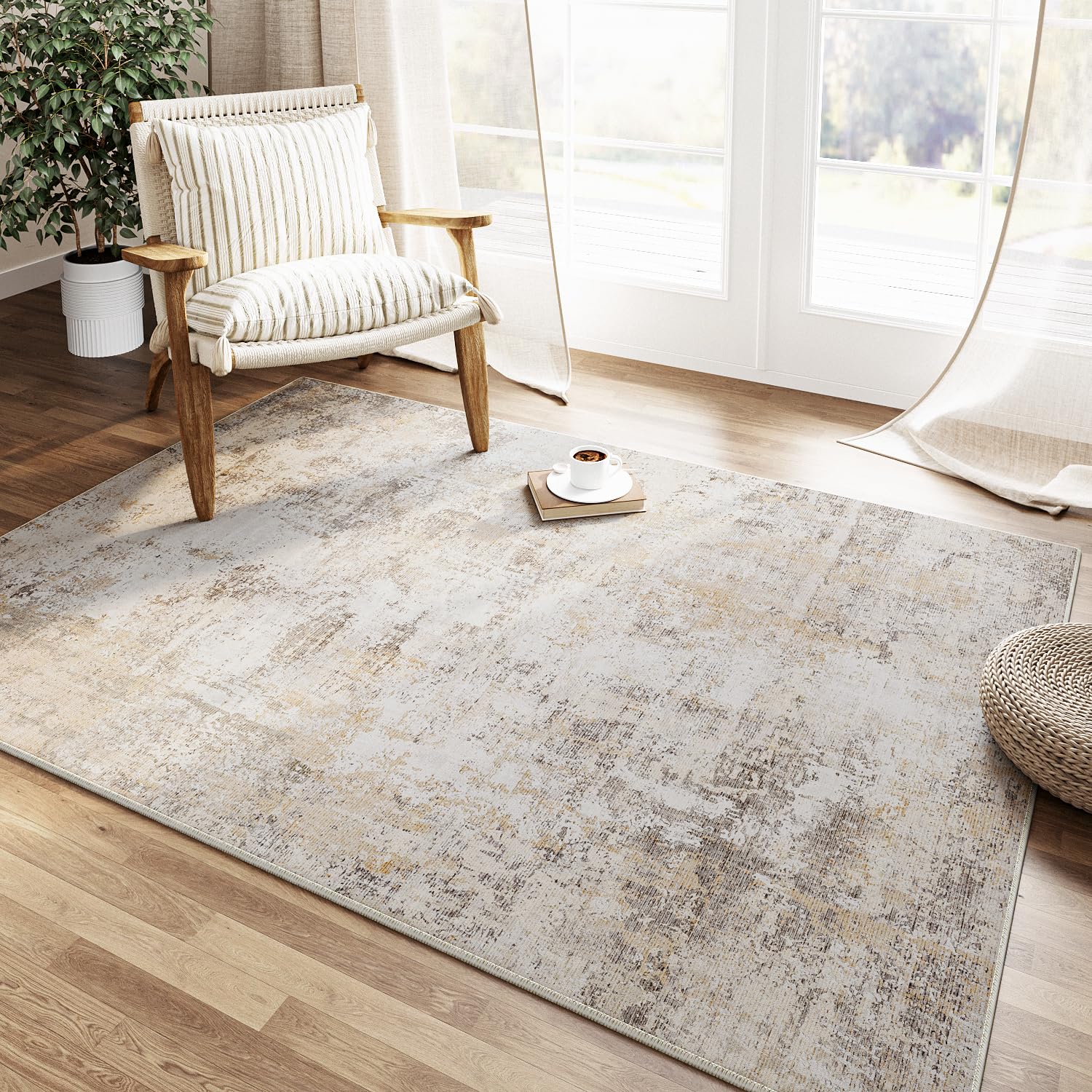 Tappeto Vintage 200x300 Cm Beige – Antiscivolo, Lavabile In Lavatrice, Morbido A Pelo Corto – Ideale Per Soggiorno, Camera E Ufficio