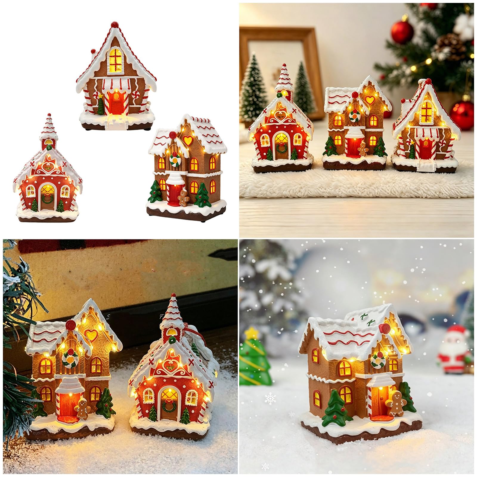 Casa de pan de jengibre musical con iluminación LED con 8 melodías alegres para decoración del hogar de temporada, adorno de Navidad, decoración musical de Navidad