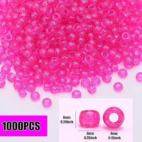 Miniatura 66 de 1000 cuentas de poni de 0.354 in, cuentas de barril de plástico blanco para collares, cuentas de pelo para trenzas, llavero, fabricación de joyas