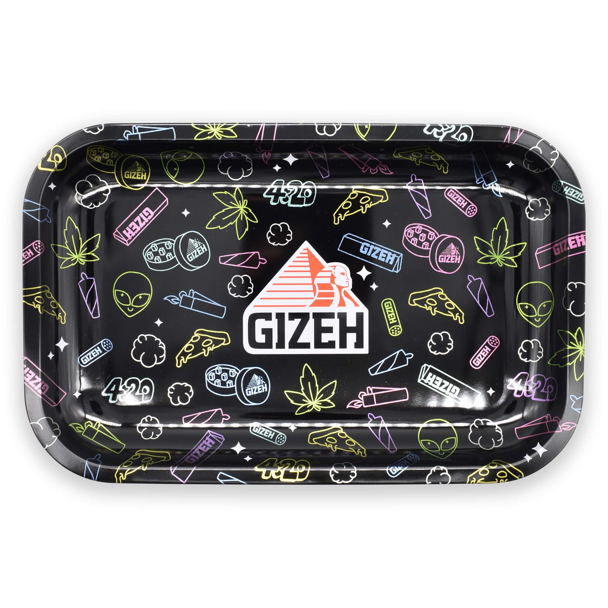 GIZEH Comic Mix Black Large Rolling Tray Set - Mischeschale Stoner Kit/Kiffer Box mit Feuerzeug, Longpapers, Filter Tips und Joint Tube - perfektes Kiffergeschenk!