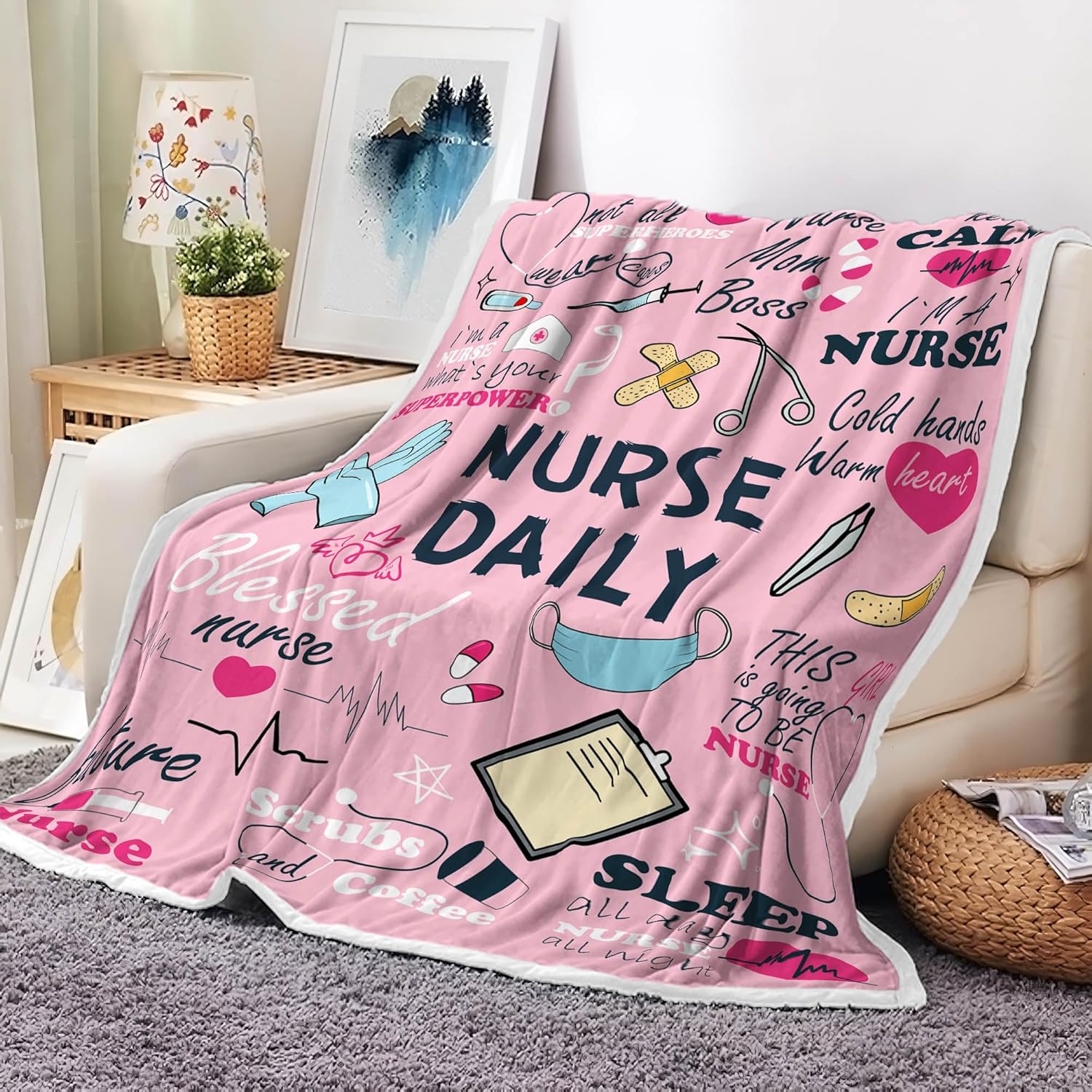 DYNH Nurse Nursing Student Gifts Blanket for Women Men, Nurse Appreciation Gifts for LPN New/School/Future/RN Nurses Practitioner Week Day,Pink,60x80