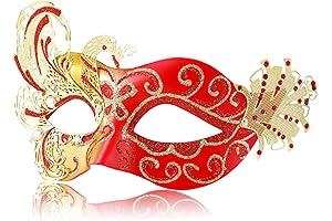 Peacock Rhinestone Red & Gold Masquerade Mask for Women