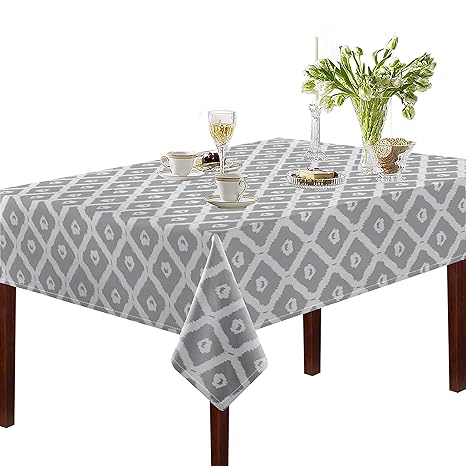 Oasis Home Collection Cotton Printed Table Cloth - Grey - 6 Seater