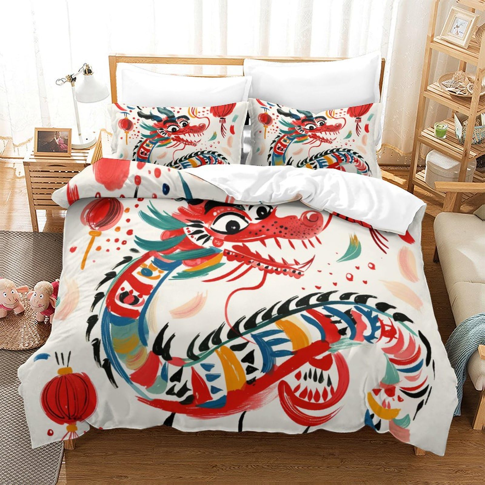 Housse de couette dragon 3D facile à enfiler avec son grand zip
