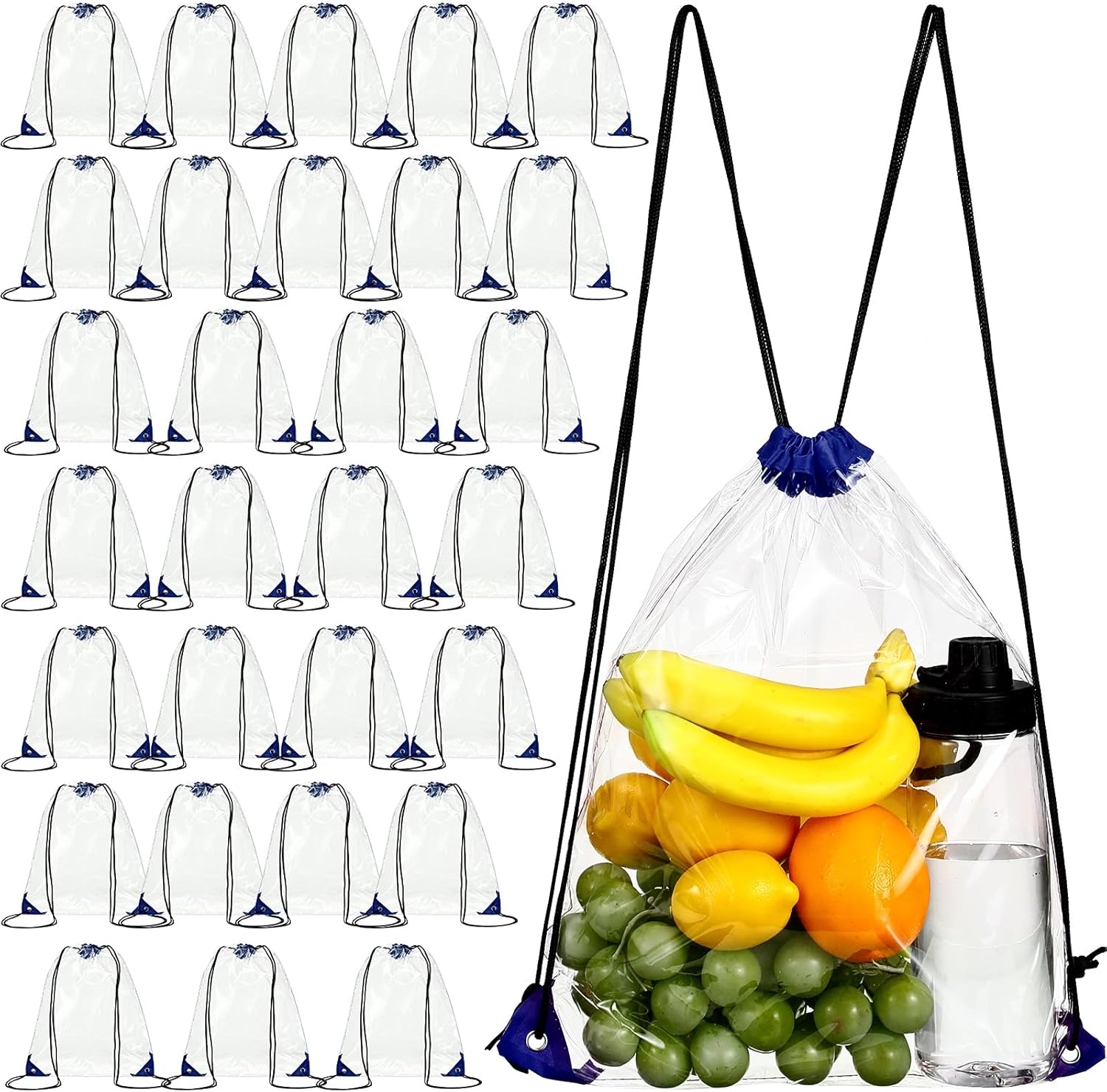 Shappy 30 Pcs Clear Drawstring Bag Plastic Drawstring Backpack Clear Waterproof PVC Backpack for Stadiums Sporting Events (Blue)