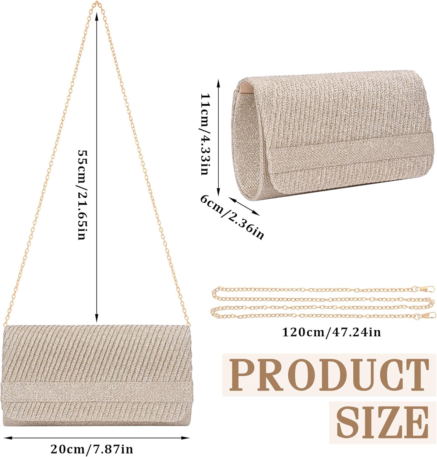 Larcenciel Elegant Evening Clutch Purse for Woman with Chain Strap for Party, Wedding, Prom, Formal Event, 8 x 4 x 2.4 inches - Image 7