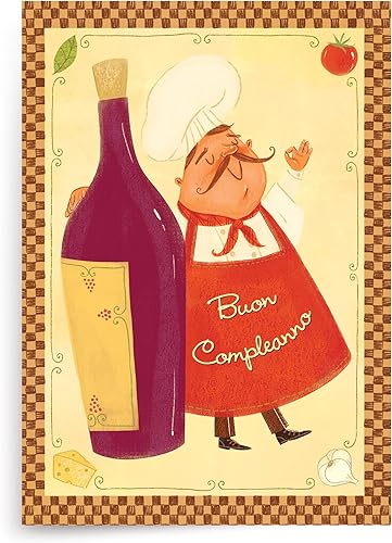 Designer Greetings Tarjetas de feliz cumpleaños en idioma italiano, chef "Buon Compleanno" con diseño de botella de vino (paquete de 6 tarjetas con disponible en Yaxa Colombia