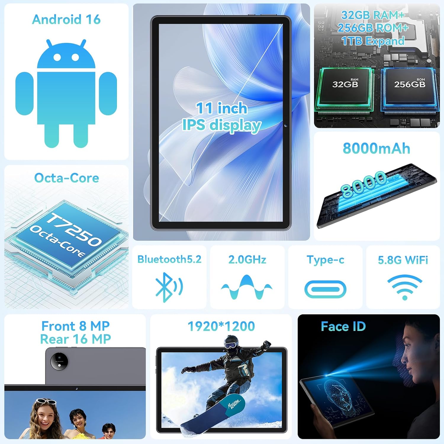 11 Inch Tablet Android 16 Octa-Core 24GB RAM + 256GB ROM